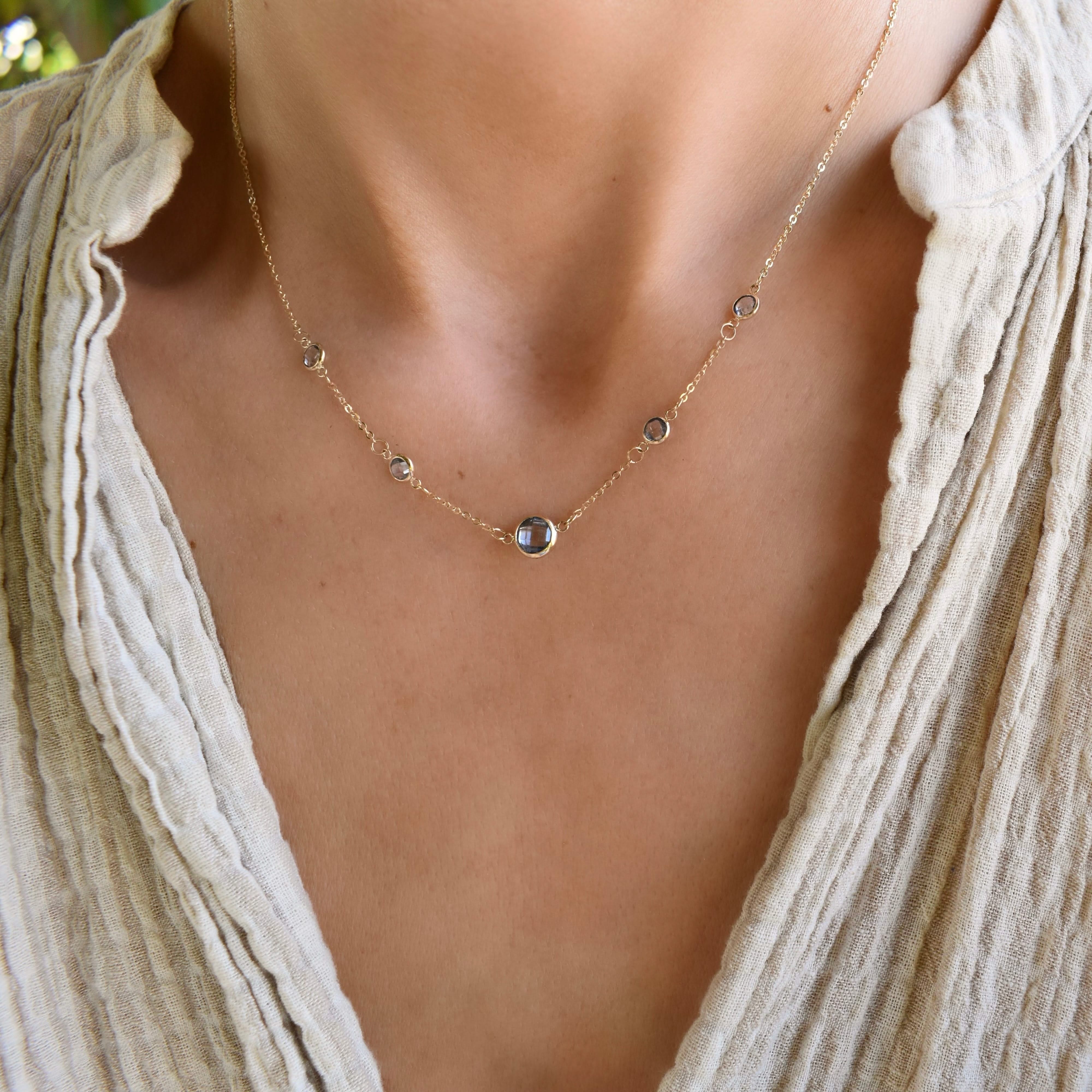 1 Grand & 4 Petite Aquamarine Necklace in 14k Gold (March) - Image 3
