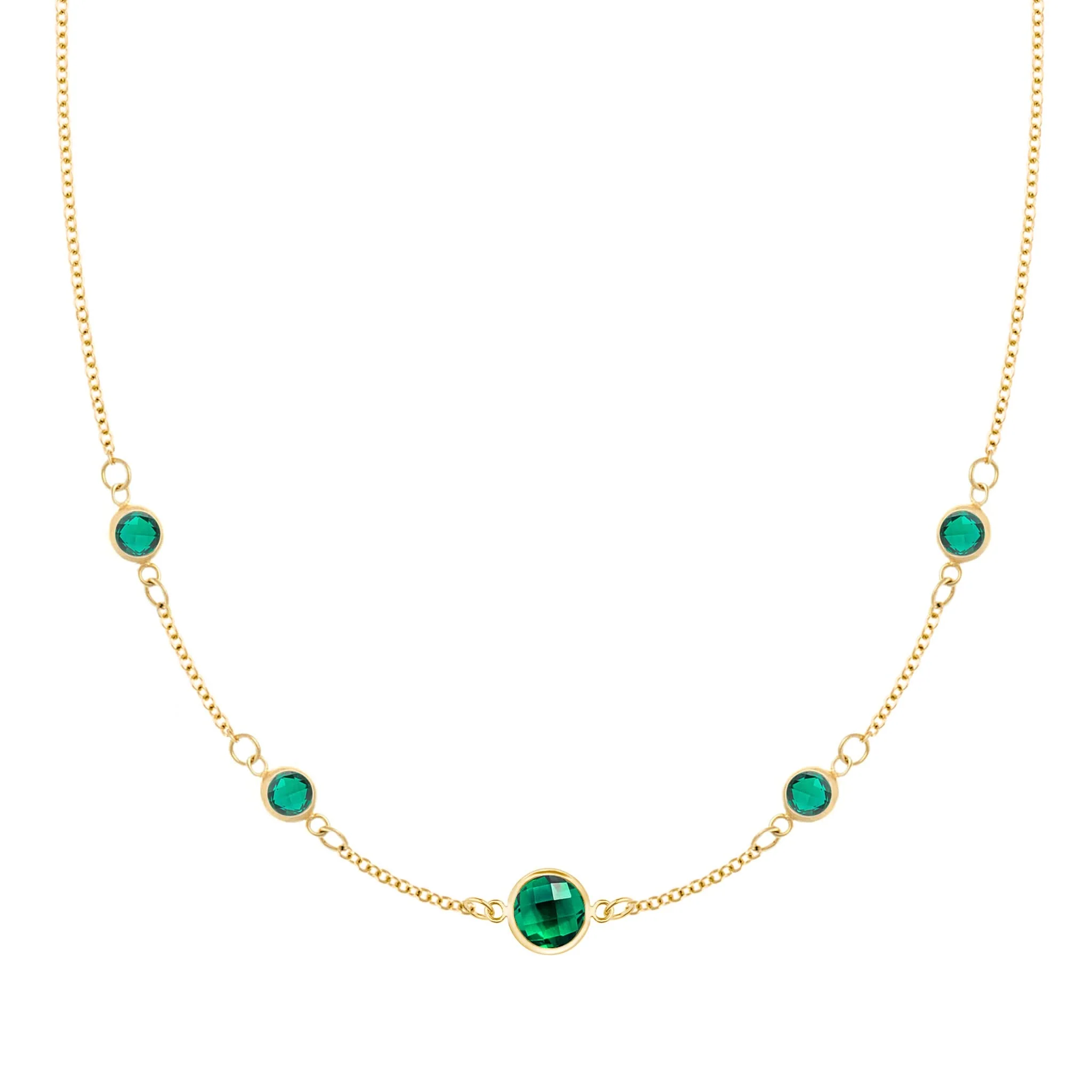 1 Grand & 4 Petite Emerald Necklace in 14k Gold (May)