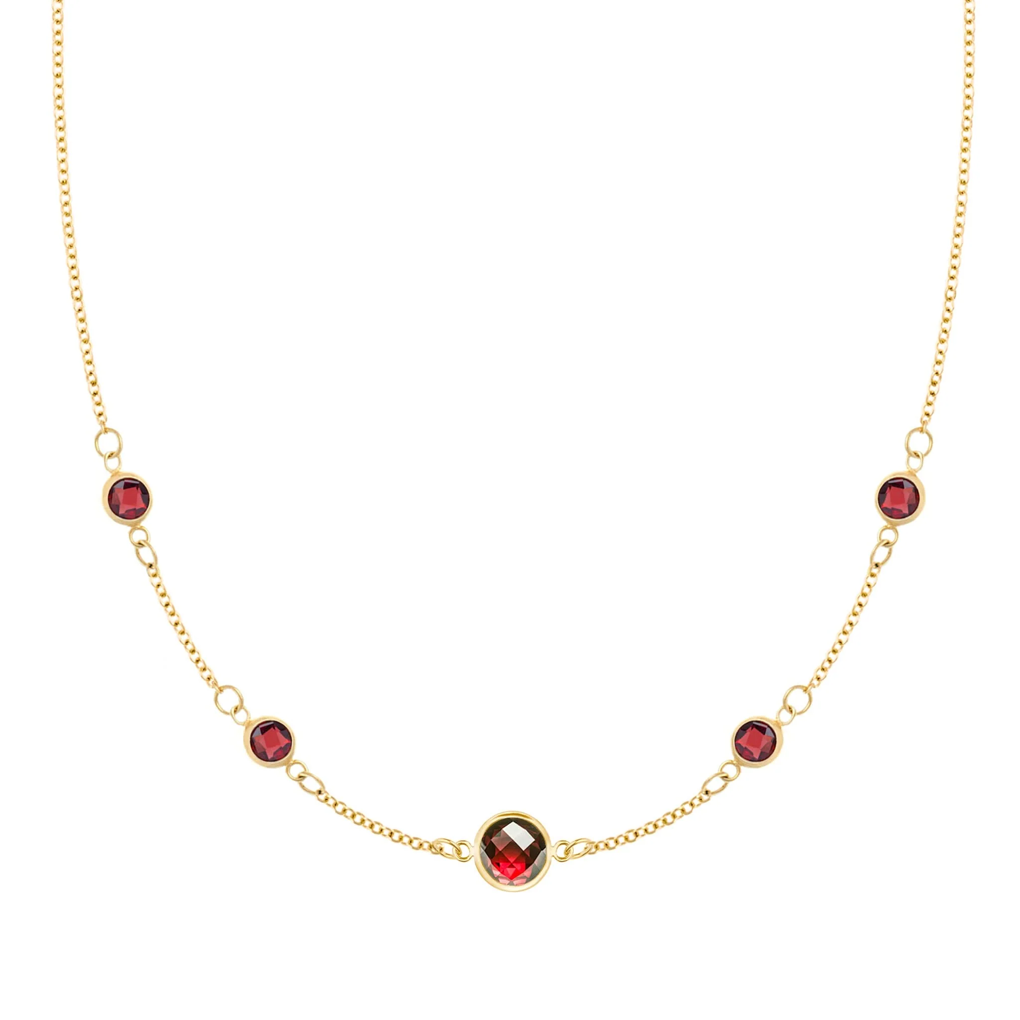 1 Grand & 4 Petite Garnet Necklace in 14k Gold (January)