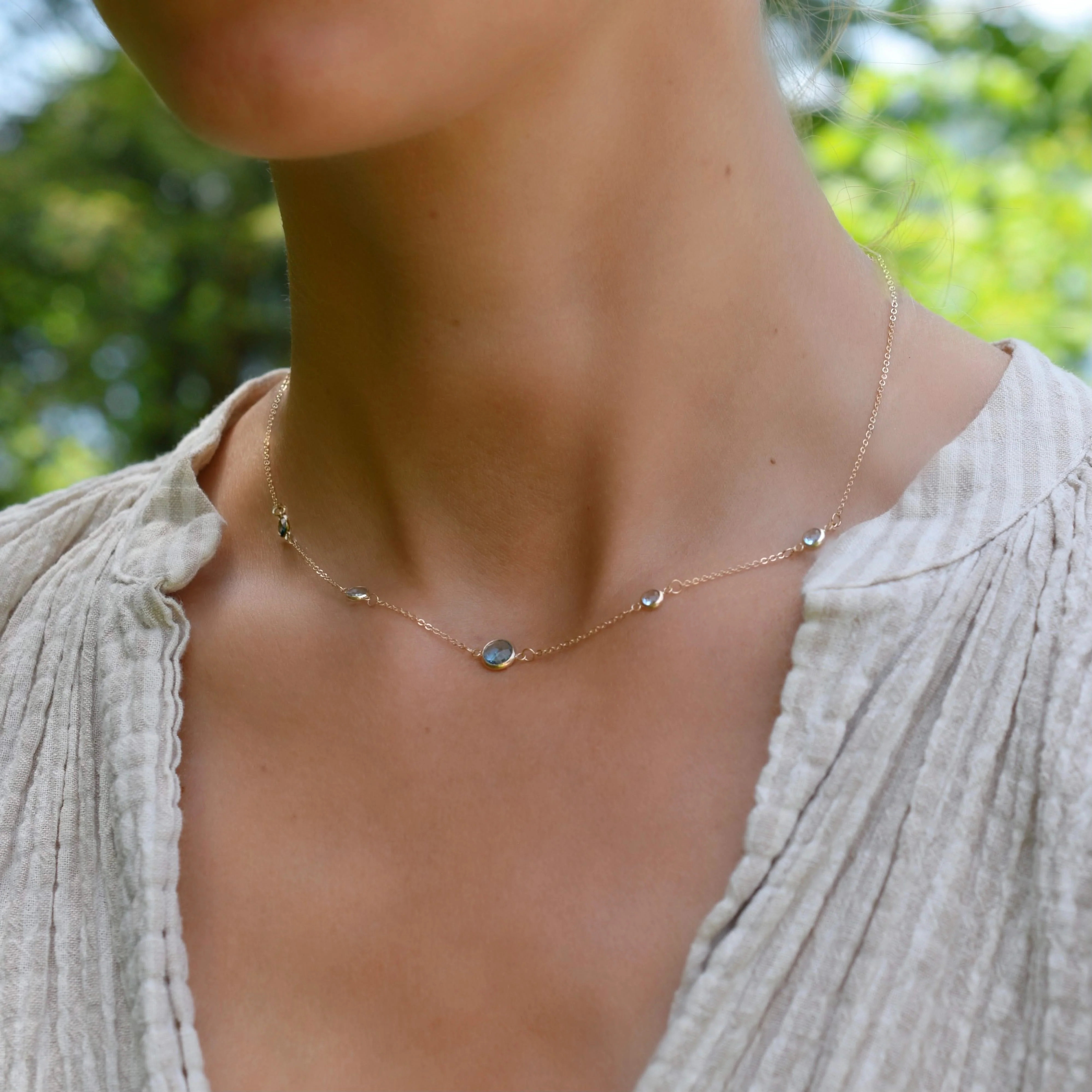 1 Grand & 4 Petite Nantucket Blue Topaz Necklace in 14k Gold (December) - Image 3