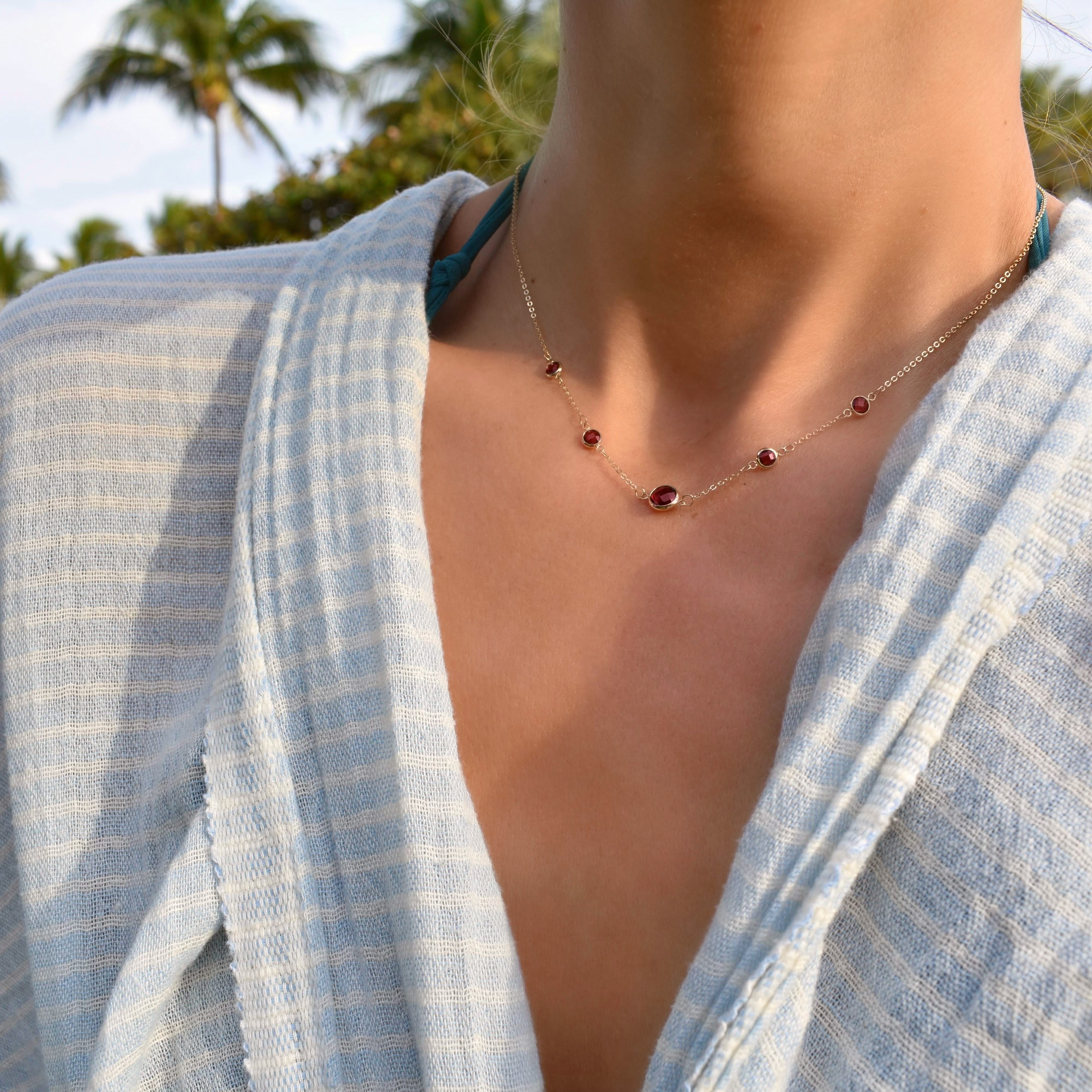 1 Grand & 4 Petite Ruby Necklace in 14k Gold (July) - Image 2