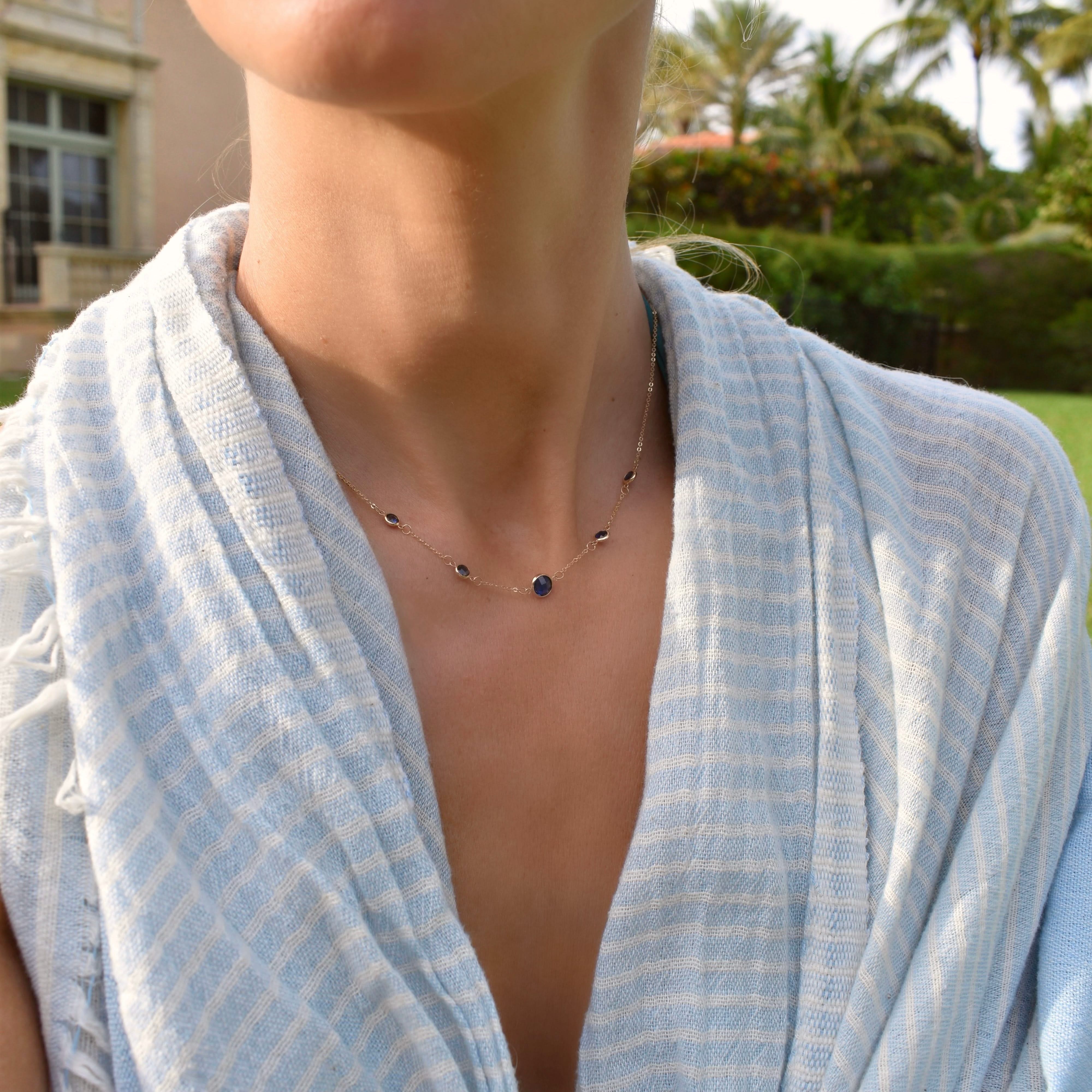 1 Grand & 4 Petite Sapphire Necklace in 14k Gold (September) - Image 2