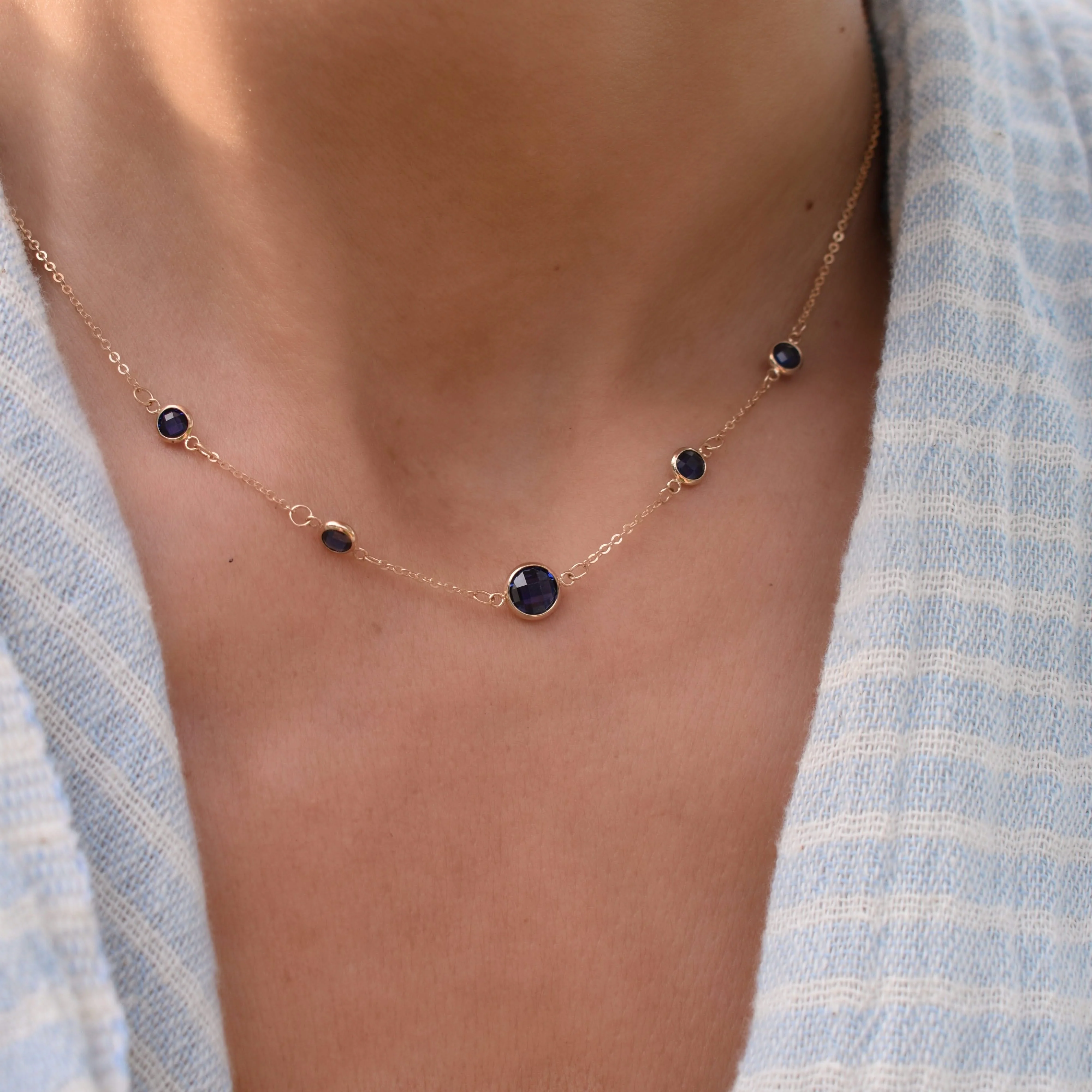 1 Grand & 4 Petite Sapphire Necklace in 14k Gold (September) - Image 3