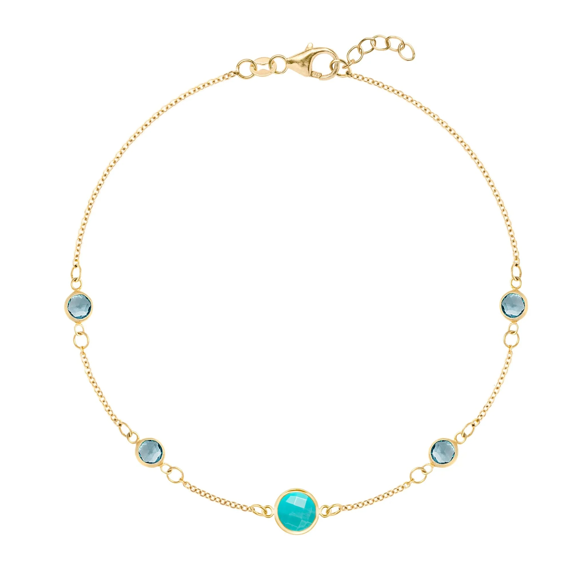 1 Grand & 4 Petite Turquoise & Nantucket Blue Topaz Bracelet in 14k Gold (December)