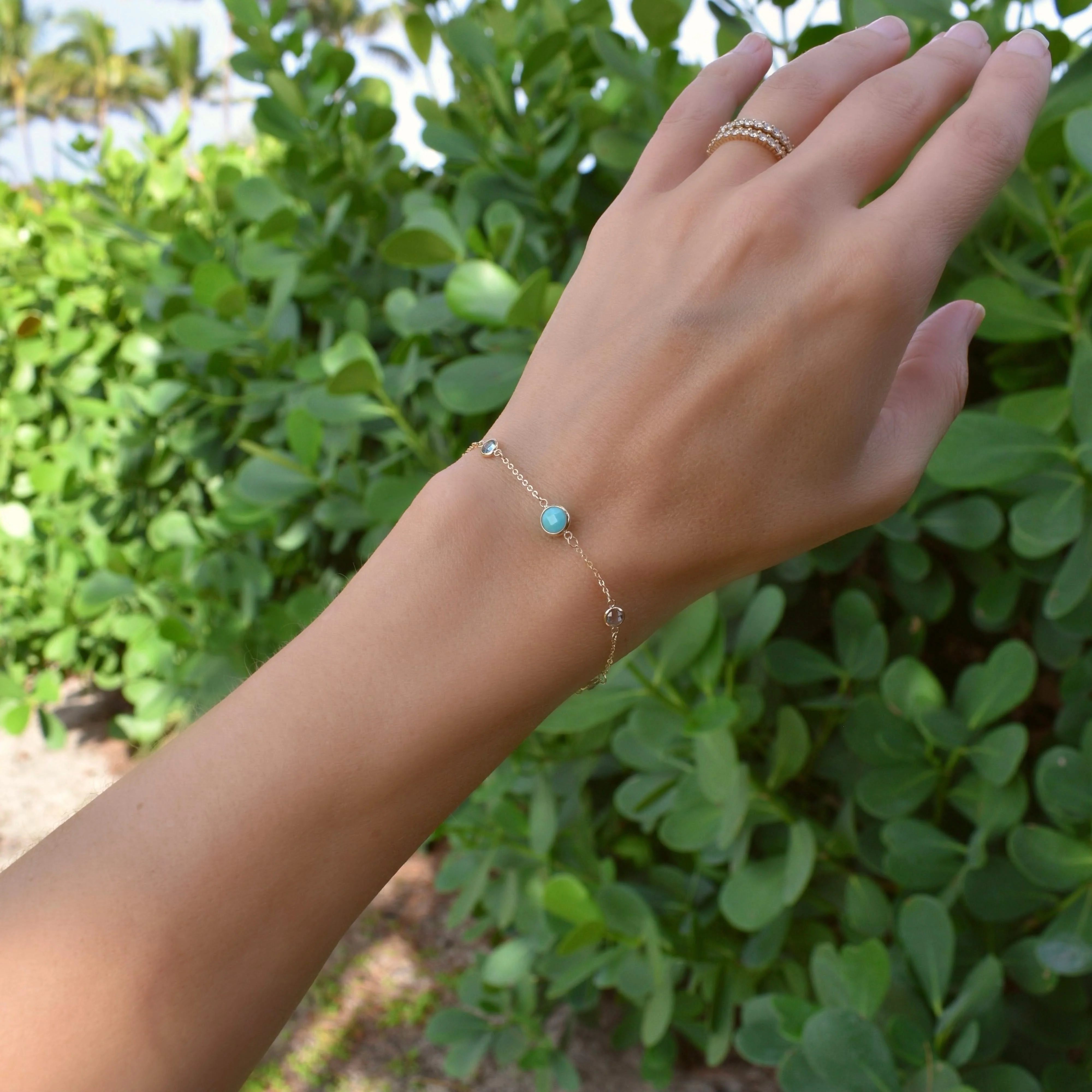1 Grand & 4 Petite Turquoise & Nantucket Blue Topaz Bracelet in 14k Gold (December) - Image 2