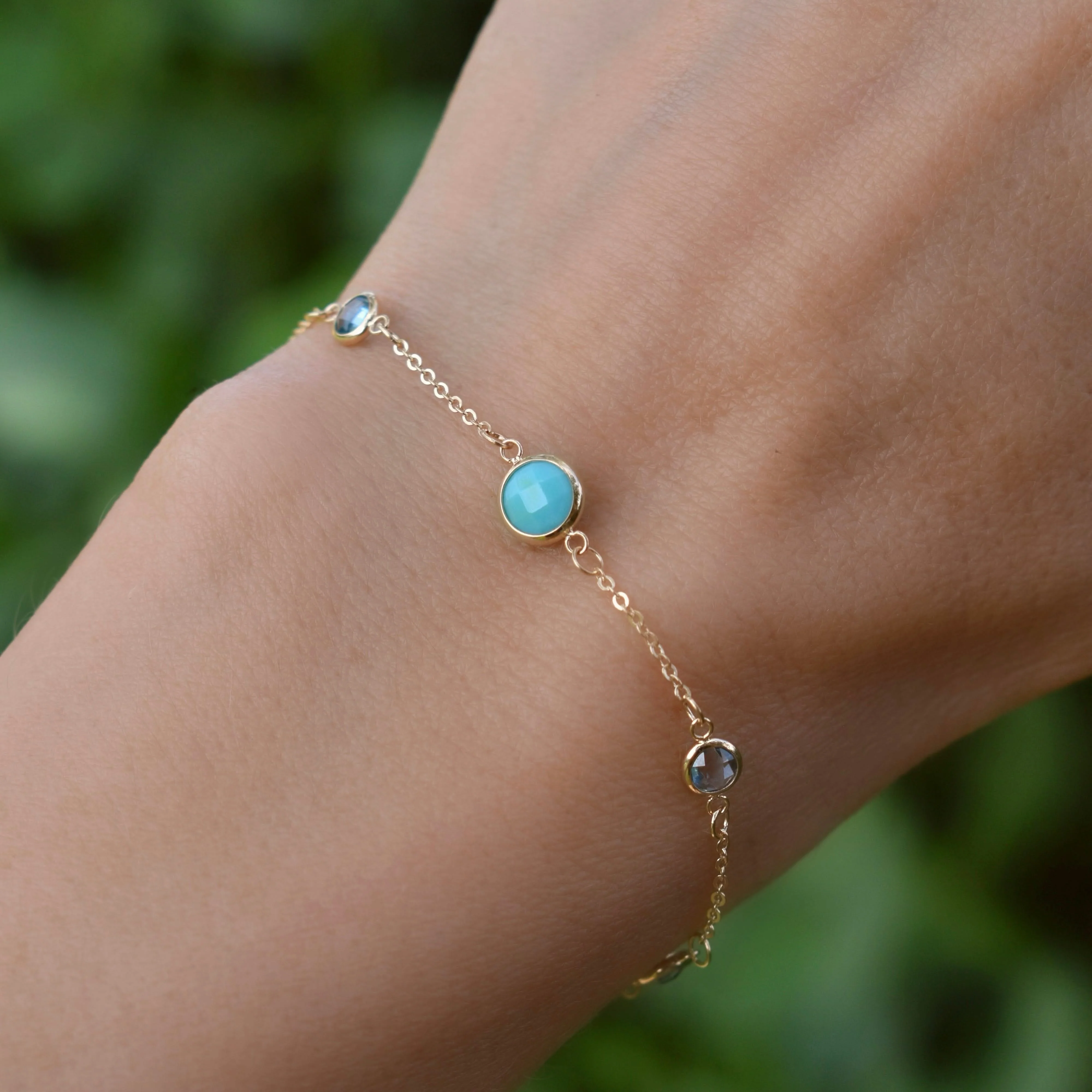 1 Grand & 4 Petite Turquoise & Nantucket Blue Topaz Bracelet in 14k Gold (December) - Image 3
