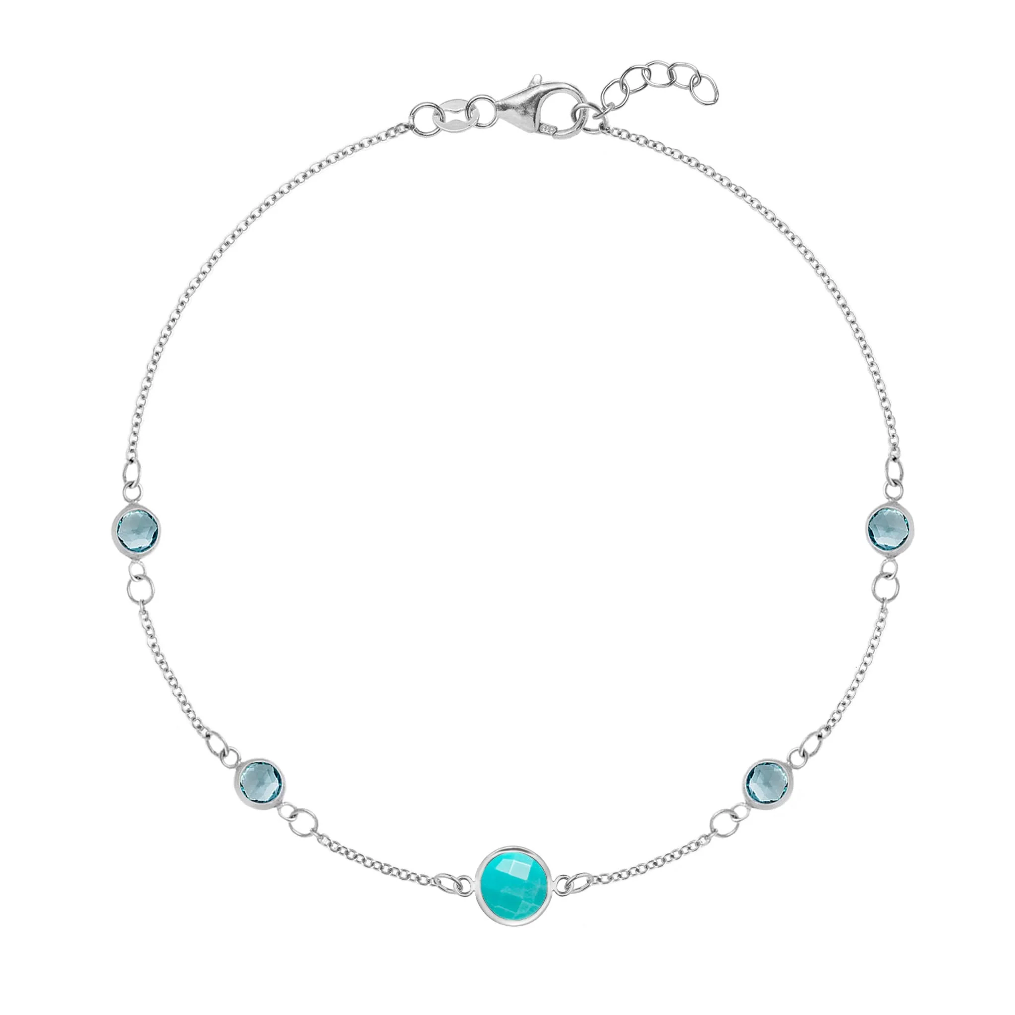 1 Grand & 4 Petite Turquoise & Nantucket Blue Topaz Bracelet in 14k Gold (December) - Image 5