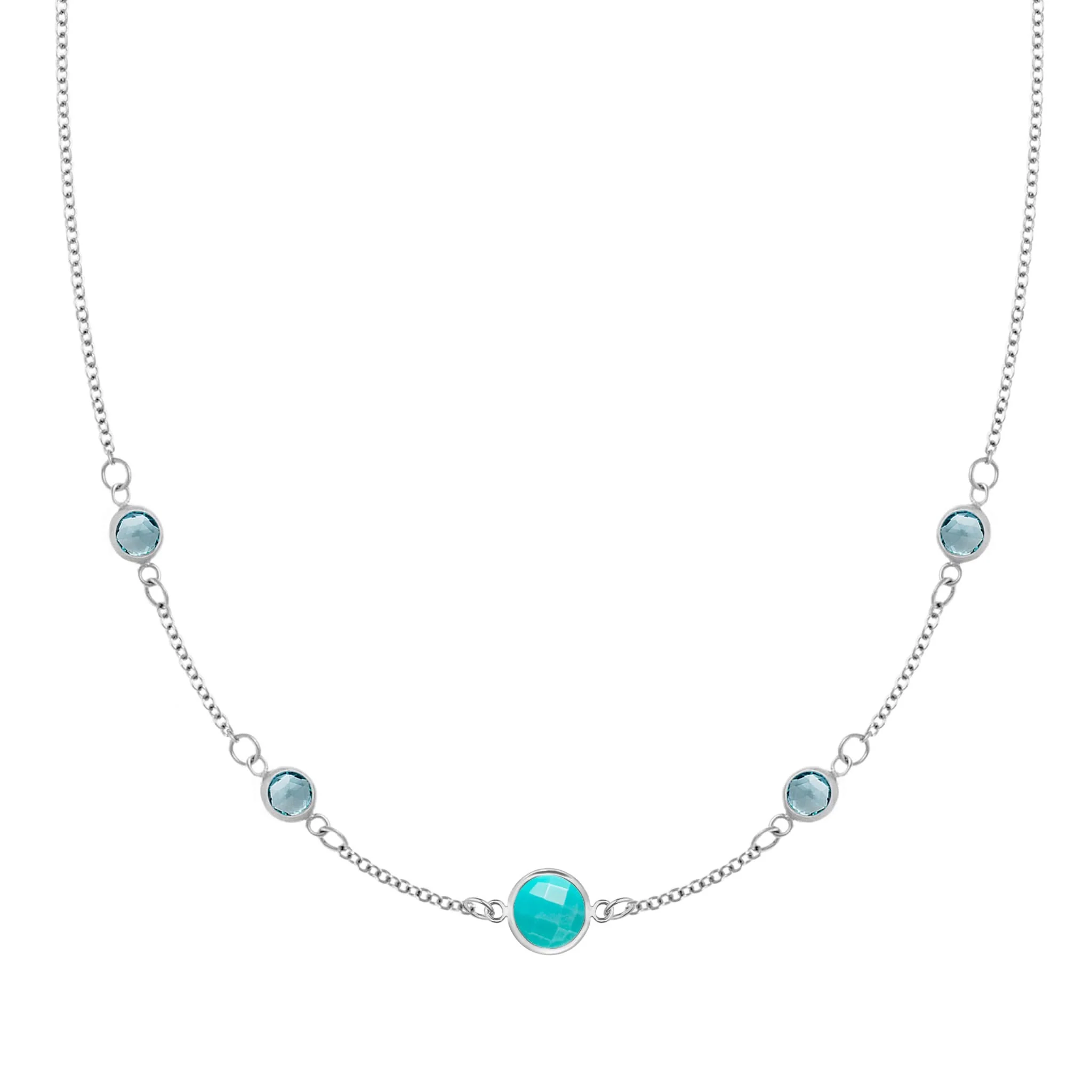 1 Grand & 4 Petite Turquoise & Nantucket Blue Topaz Necklace in 14k Gold (December) - Image 5