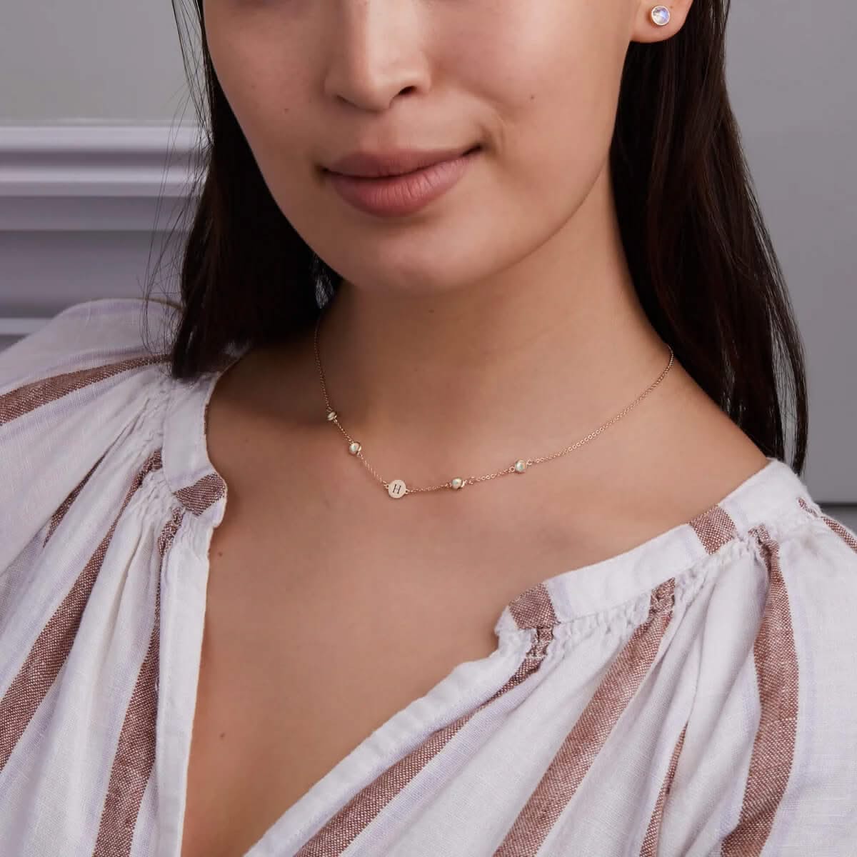 1 Letter & 4 Petite Opal Necklace in 14k Gold (October) - Image 2