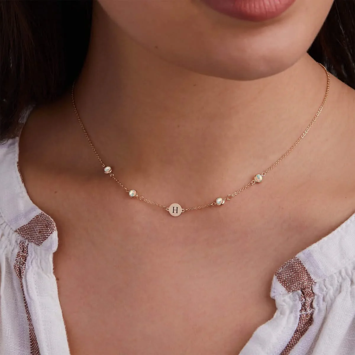 1 Letter & 4 Petite Opal Necklace in 14k Gold (October) - Image 3