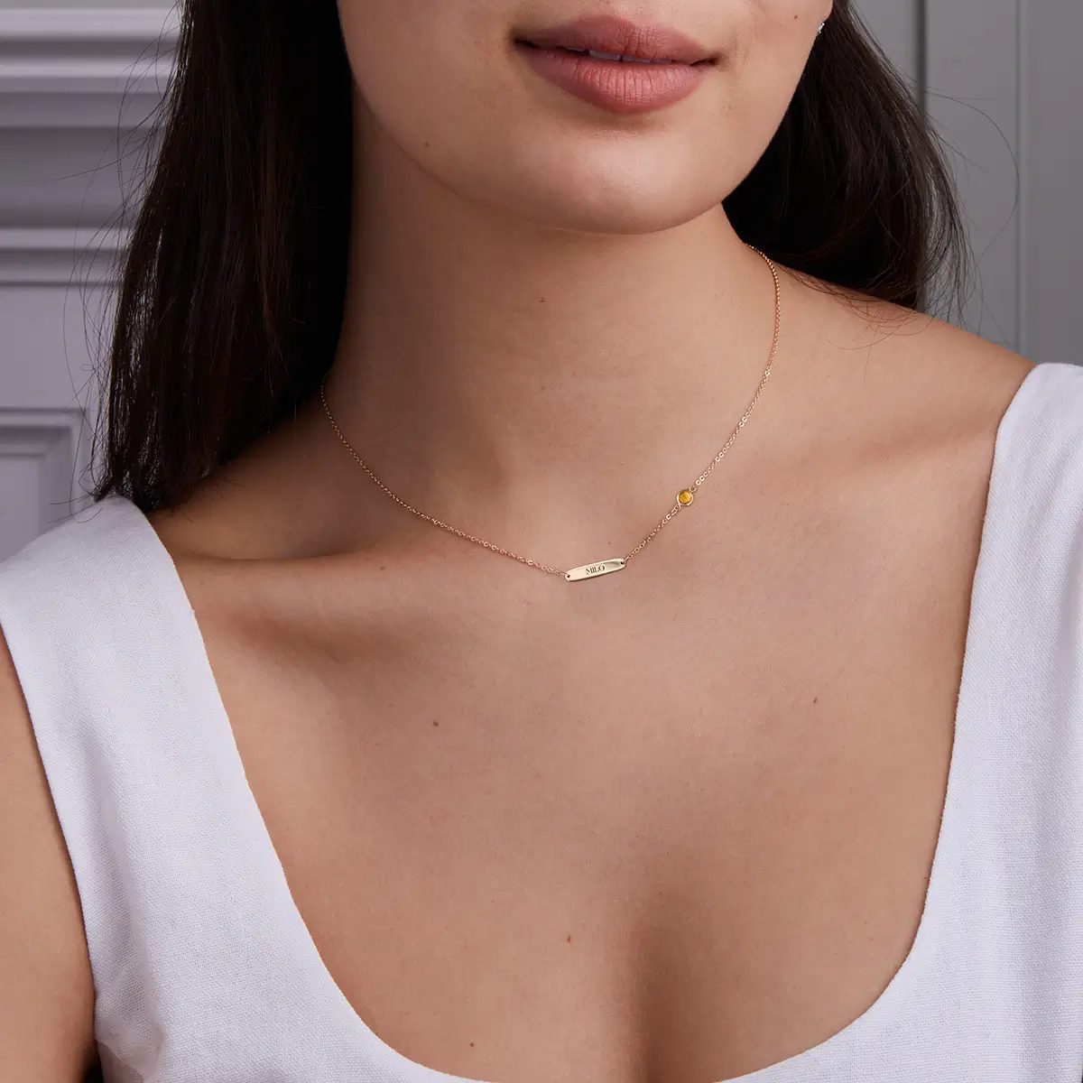 1 Nameplate & 1 Petite Citrine Necklace in 14k Gold (November) - Image 2