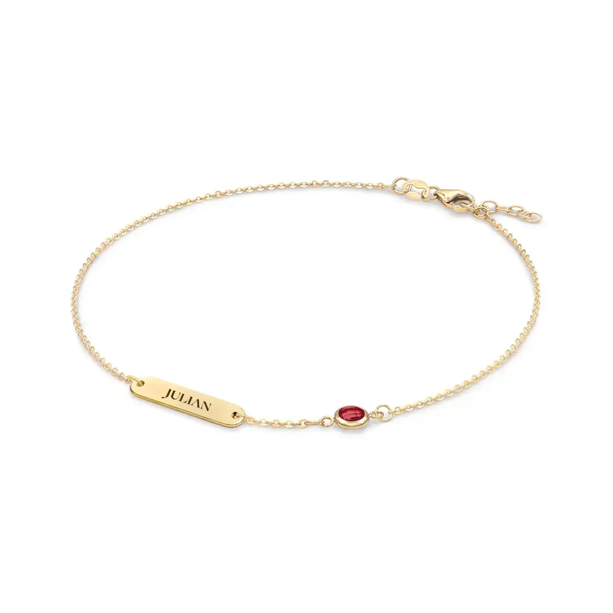 1 Nameplate & 1 Petite Garnet Bracelet in 14k Gold (January) - Image 4