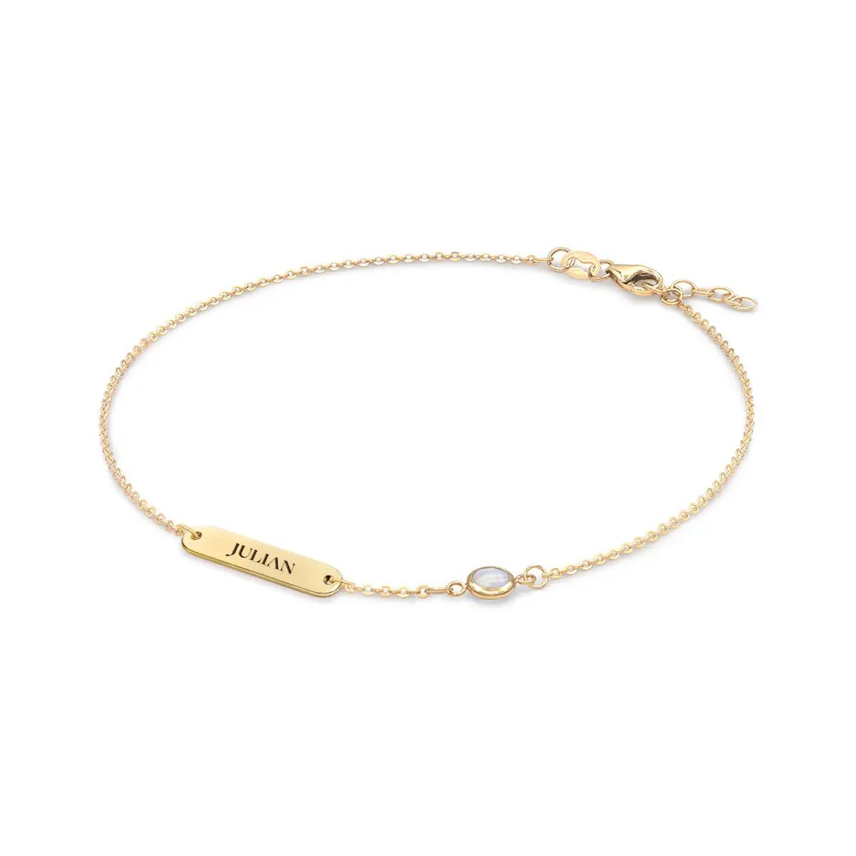 1 Nameplate & 1 Petite Moonstone Bracelet in 14k Gold (June) - Image 4