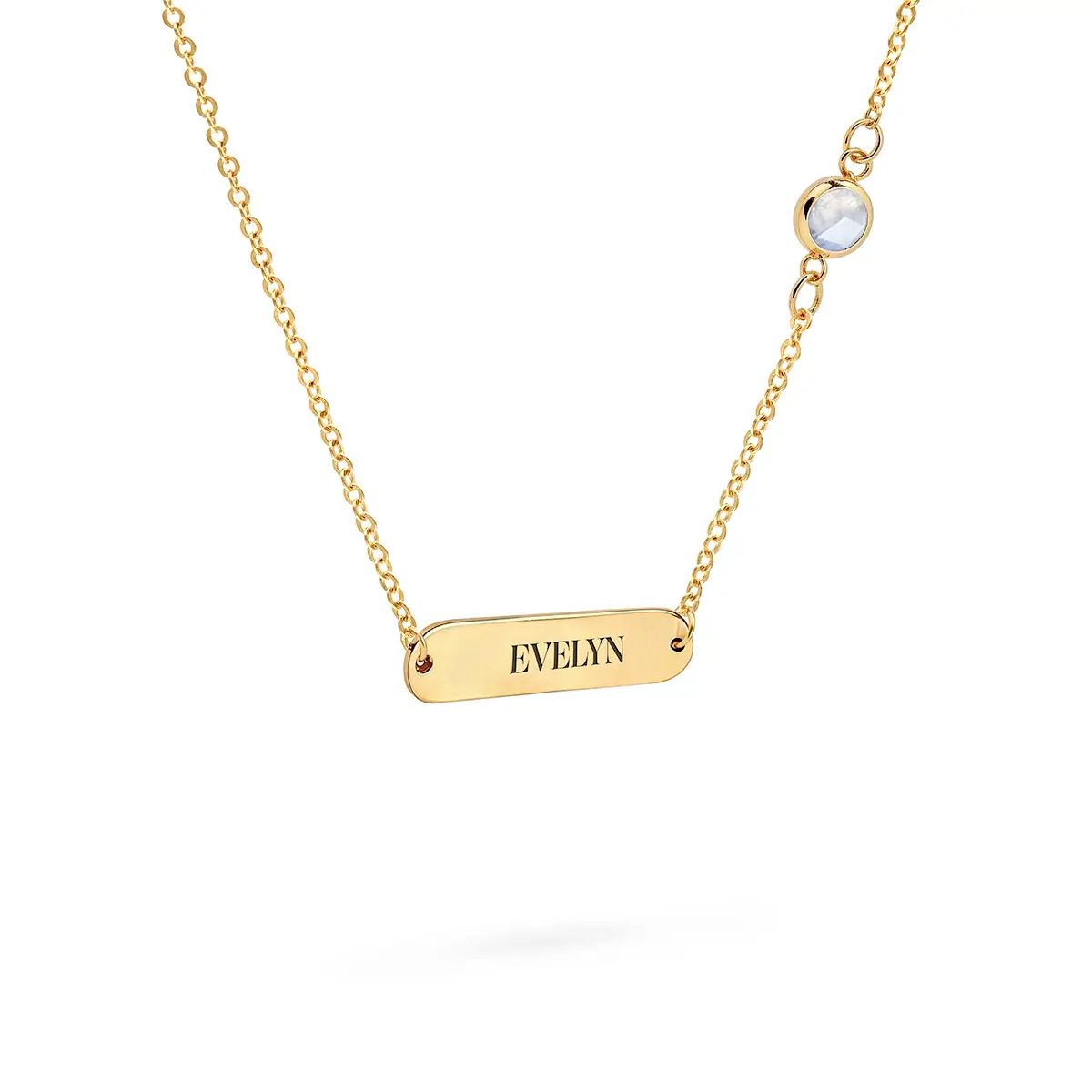 1 Nameplate & 1 Petite Moonstone Necklace in 14k Gold (June) - Image 4