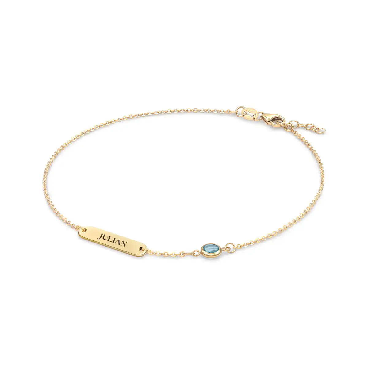 1 Nameplate & 1 Petite Nantucket Blue Topaz Bracelet in 14k Gold (December) - Image 4