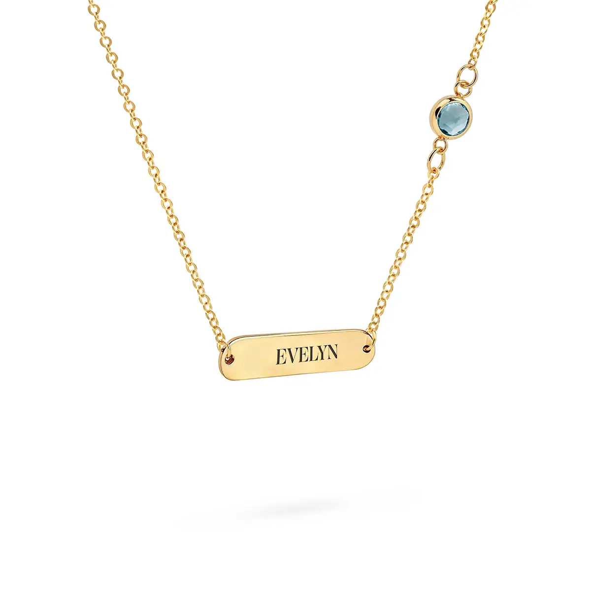 1 Nameplate & 1 Petite Nantucket Blue Topaz Necklace in 14k Gold (December) - Image 4