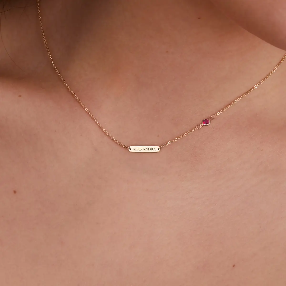 1 Nameplate & 1 Petite Ruby Necklace in 14k Gold (July) - Image 3