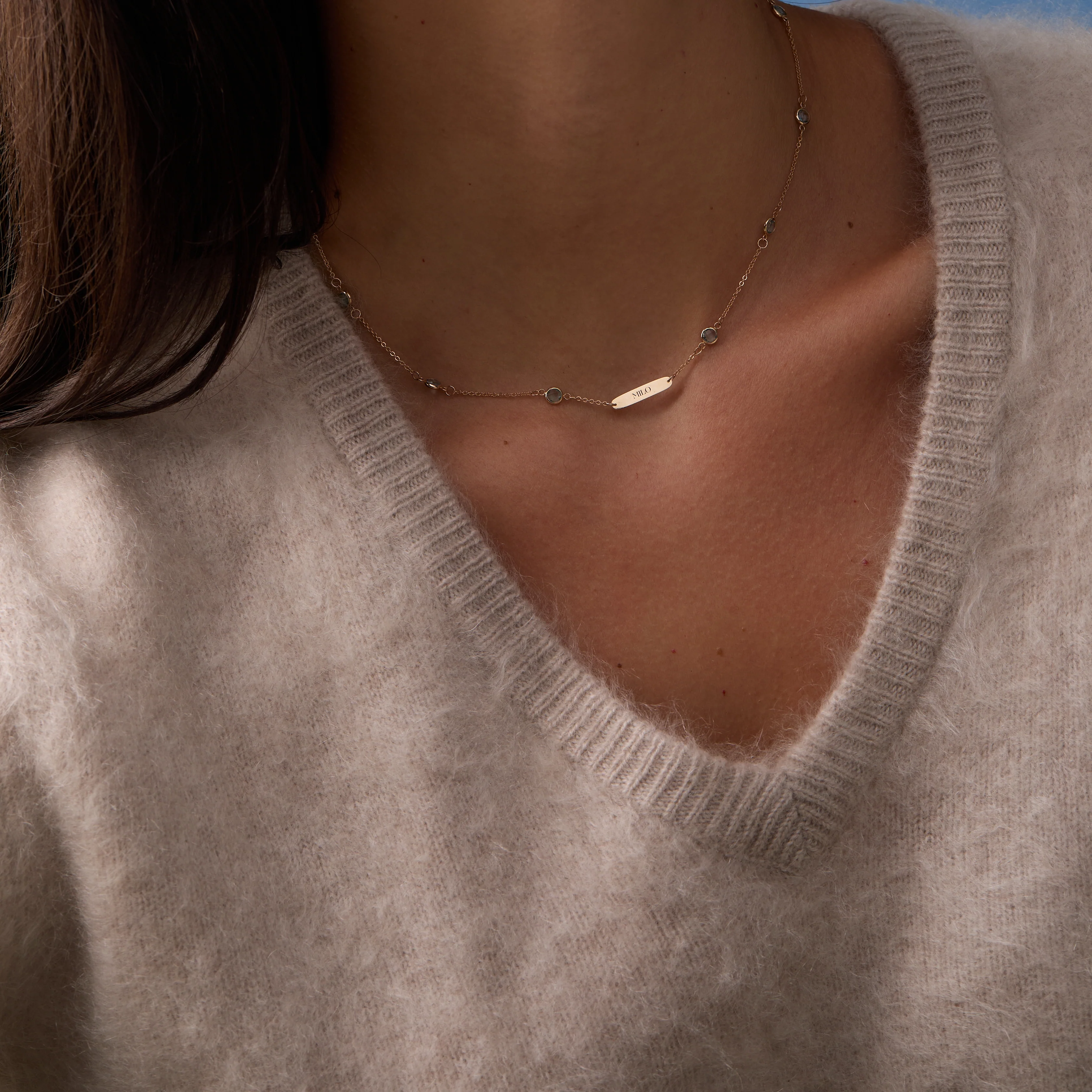 1 Nameplate & 10 Petite Nantucket Blue Topaz Necklace in 14k Gold (December) - Image 2