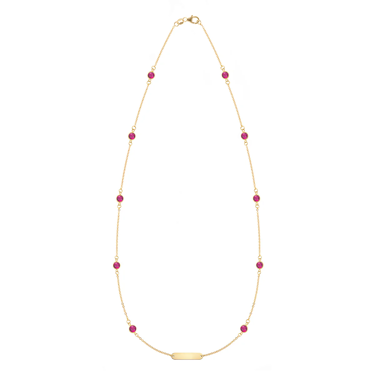 1 Nameplate & 10 Petite Ruby Necklace in 14k Gold (July)