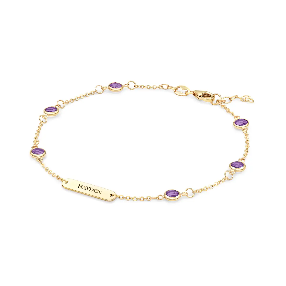 1 Nameplate & 6 Petite Amethyst Bracelet in 14k Gold (February) - Image 4