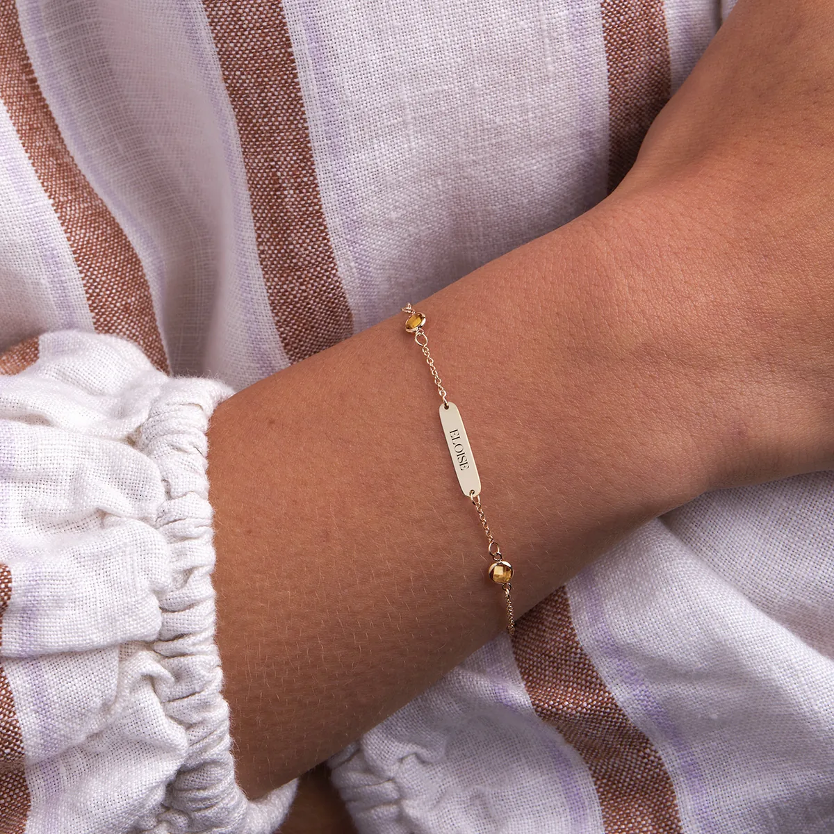 1 Nameplate & 6 Petite Citrine Bracelet in 14k Gold (November) - Image 3