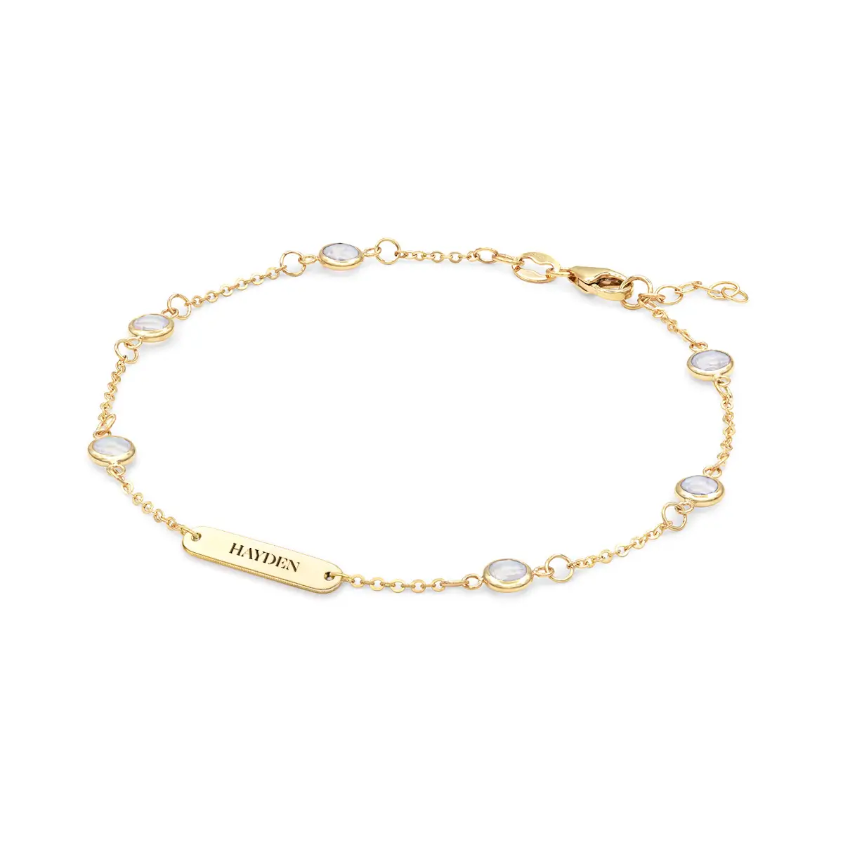 1 Nameplate & 6 Petite Moonstone Bracelet in 14k Gold (June) - Image 4