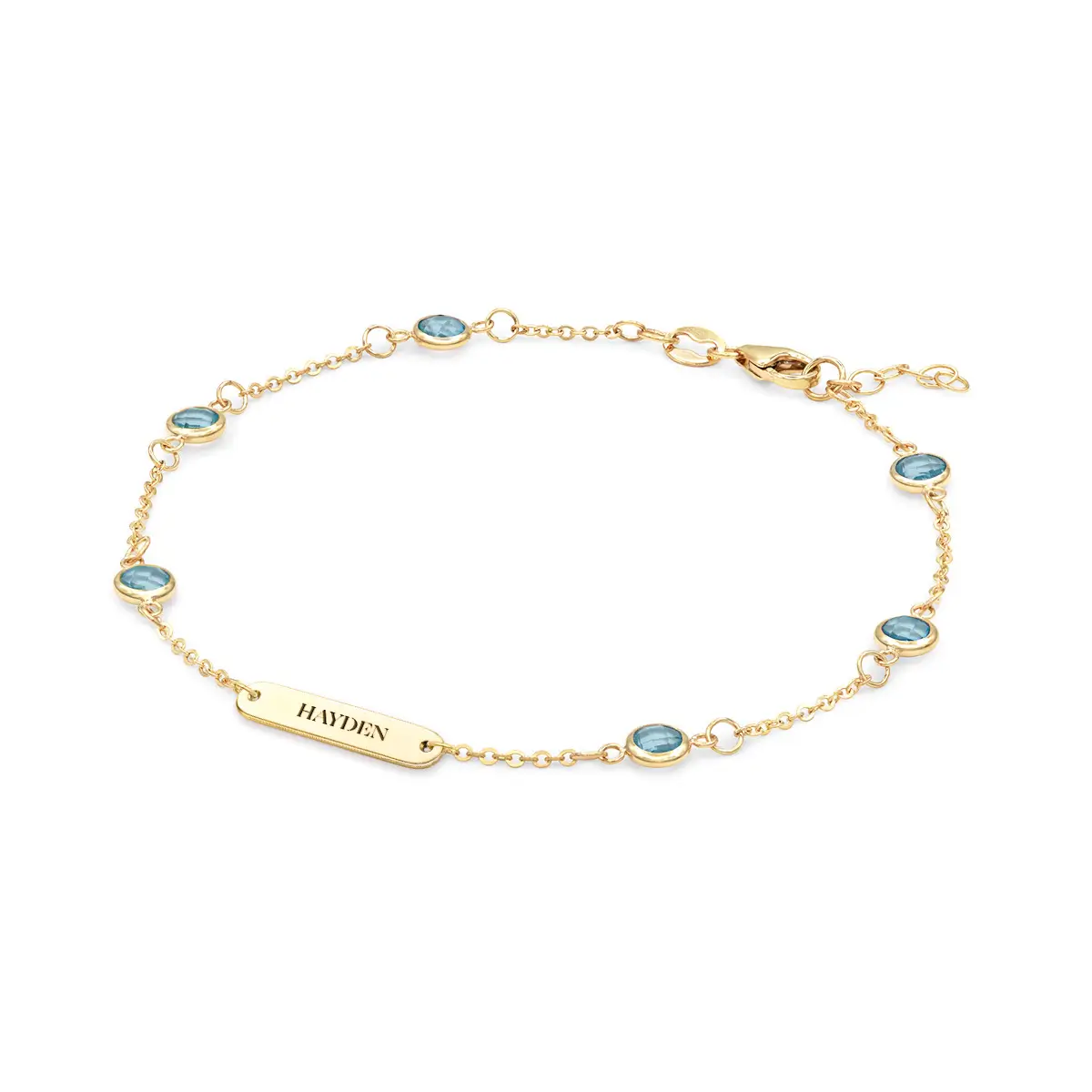 1 Nameplate & 6 Petite Nantucket Blue Topaz Bracelet in 14k Gold (December) - Image 4