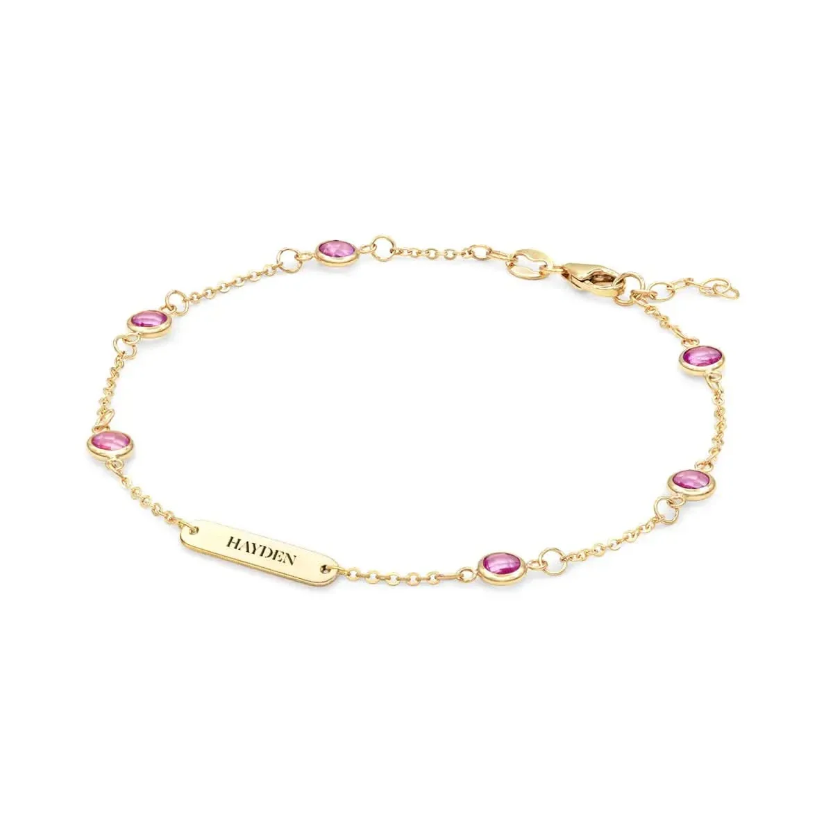 1 Nameplate & 6 Petite Pink Sapphire Bracelet in 14k Gold (October) - Image 4