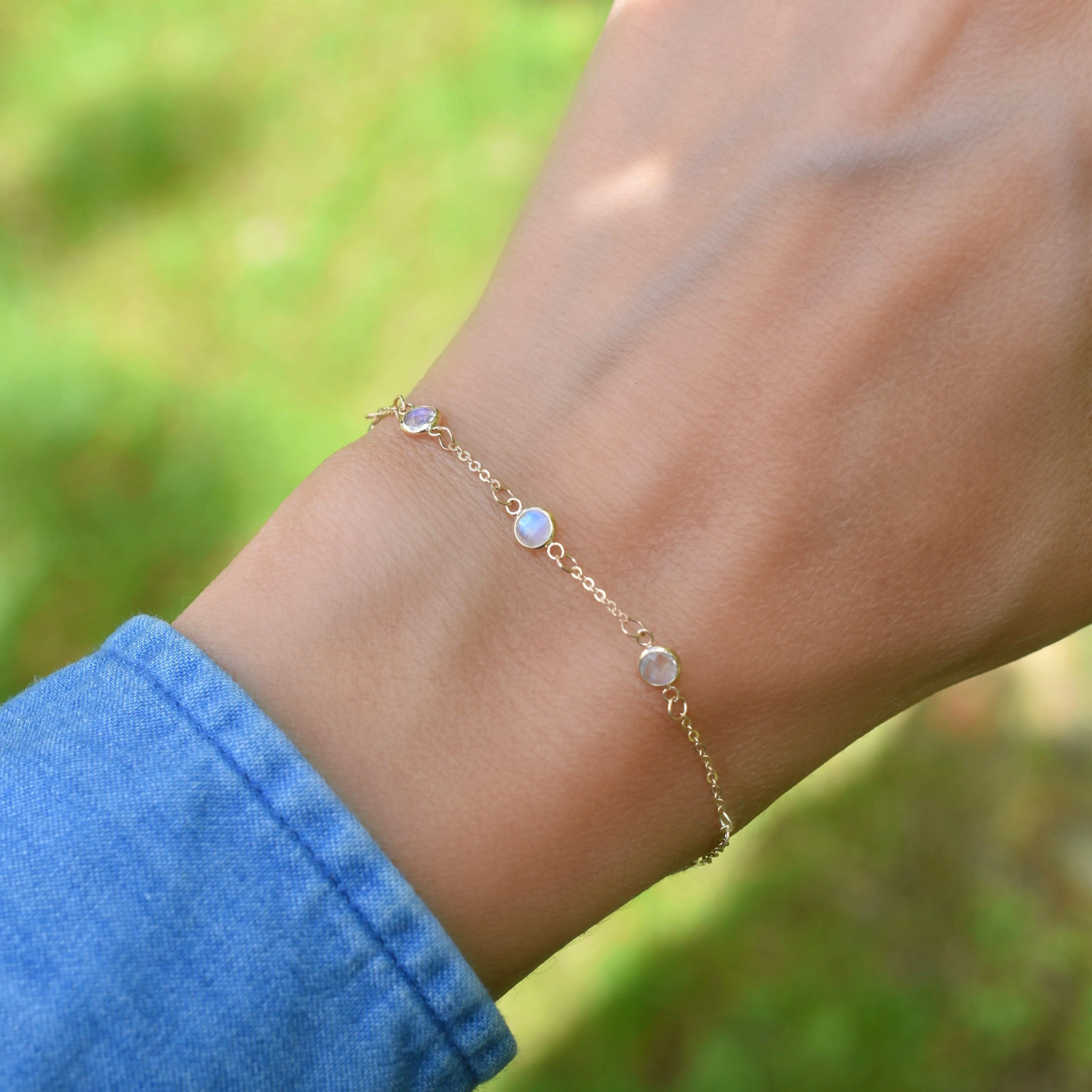 Bayberry 3 Moonstone Bracelet in 14k Gold (June) - Image 6