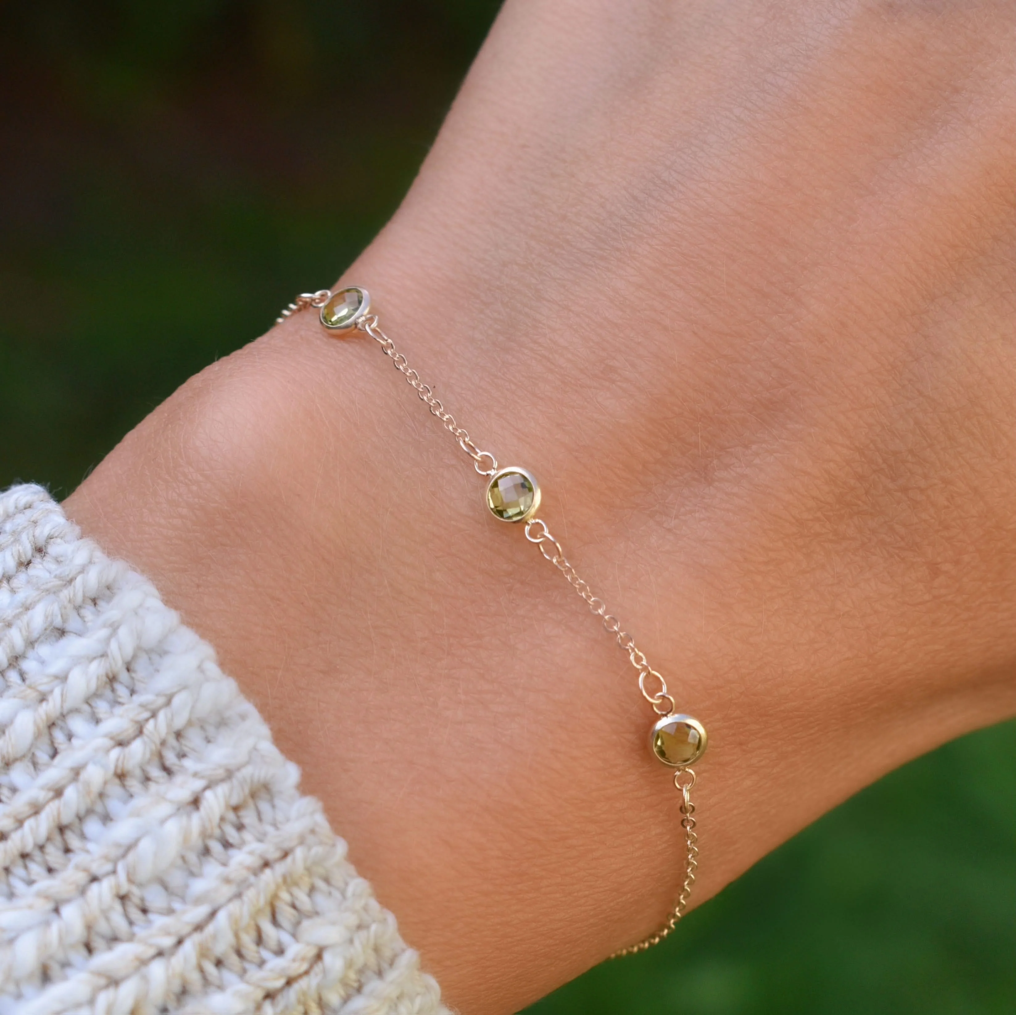 Bayberry 3 Peridot Bracelet in 14k Gold (August) - Image 10