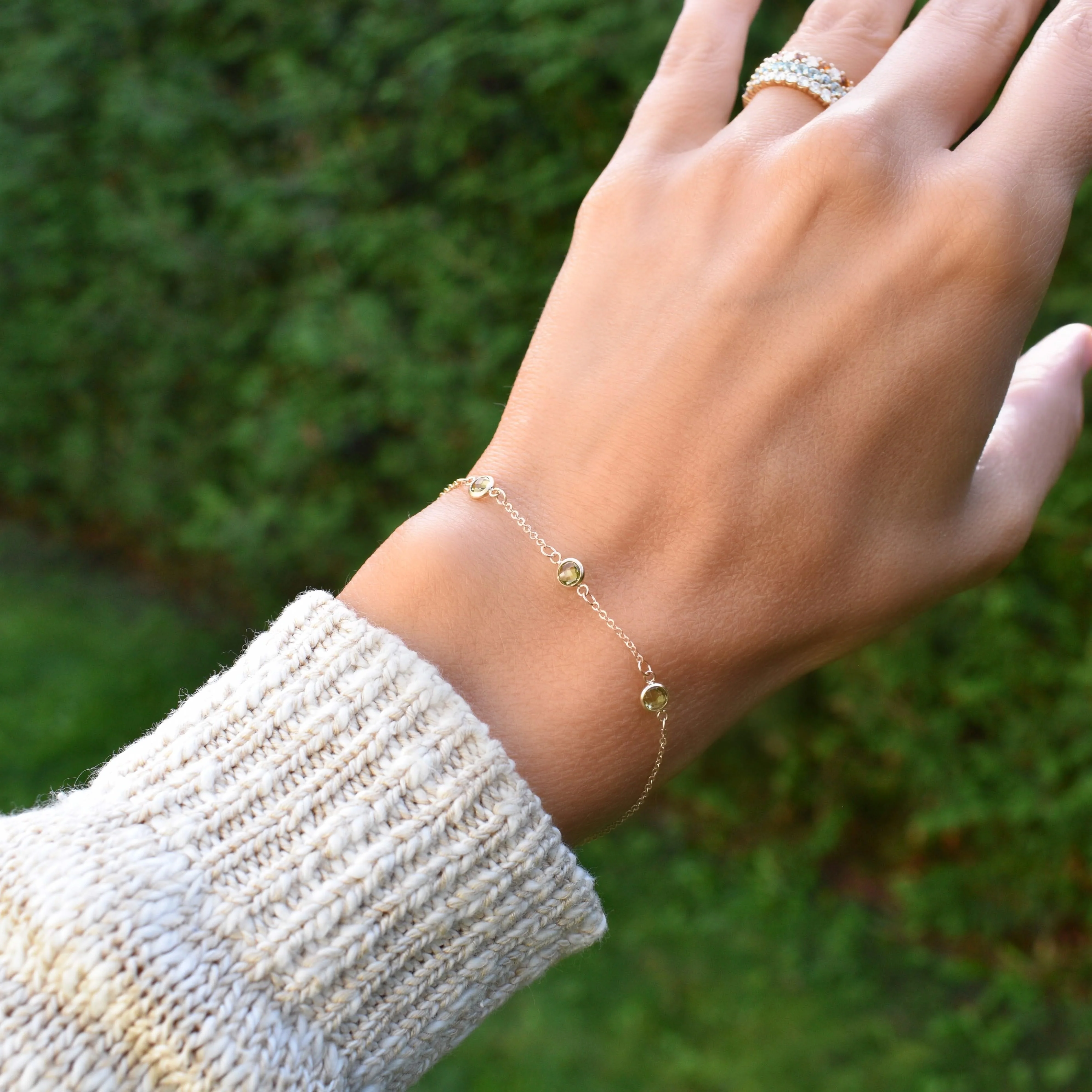 Bayberry 3 Peridot Bracelet in 14k Gold (August) - Image 11