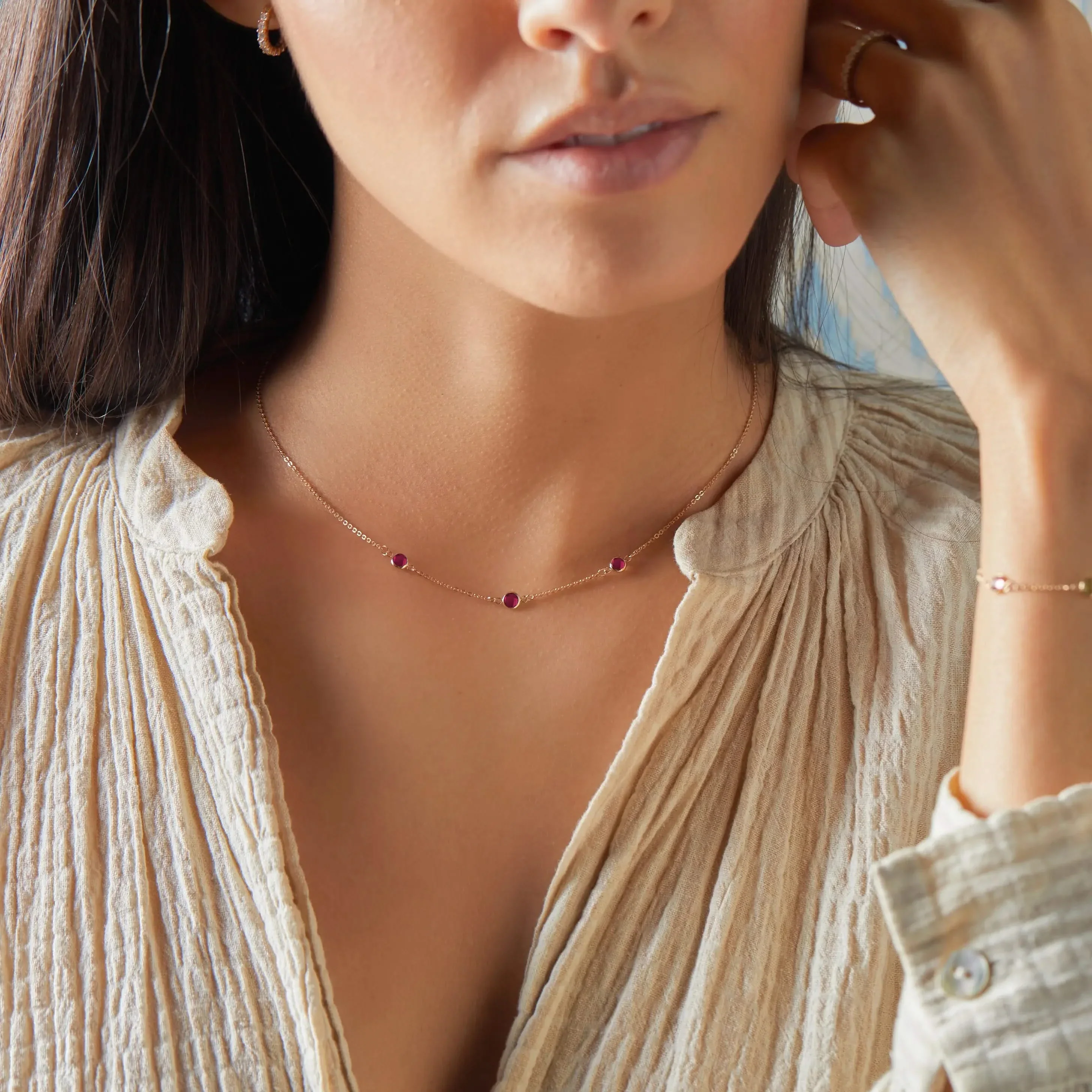 Bayberry 3 Ruby Necklace in 14k Gold (July) - Image 2
