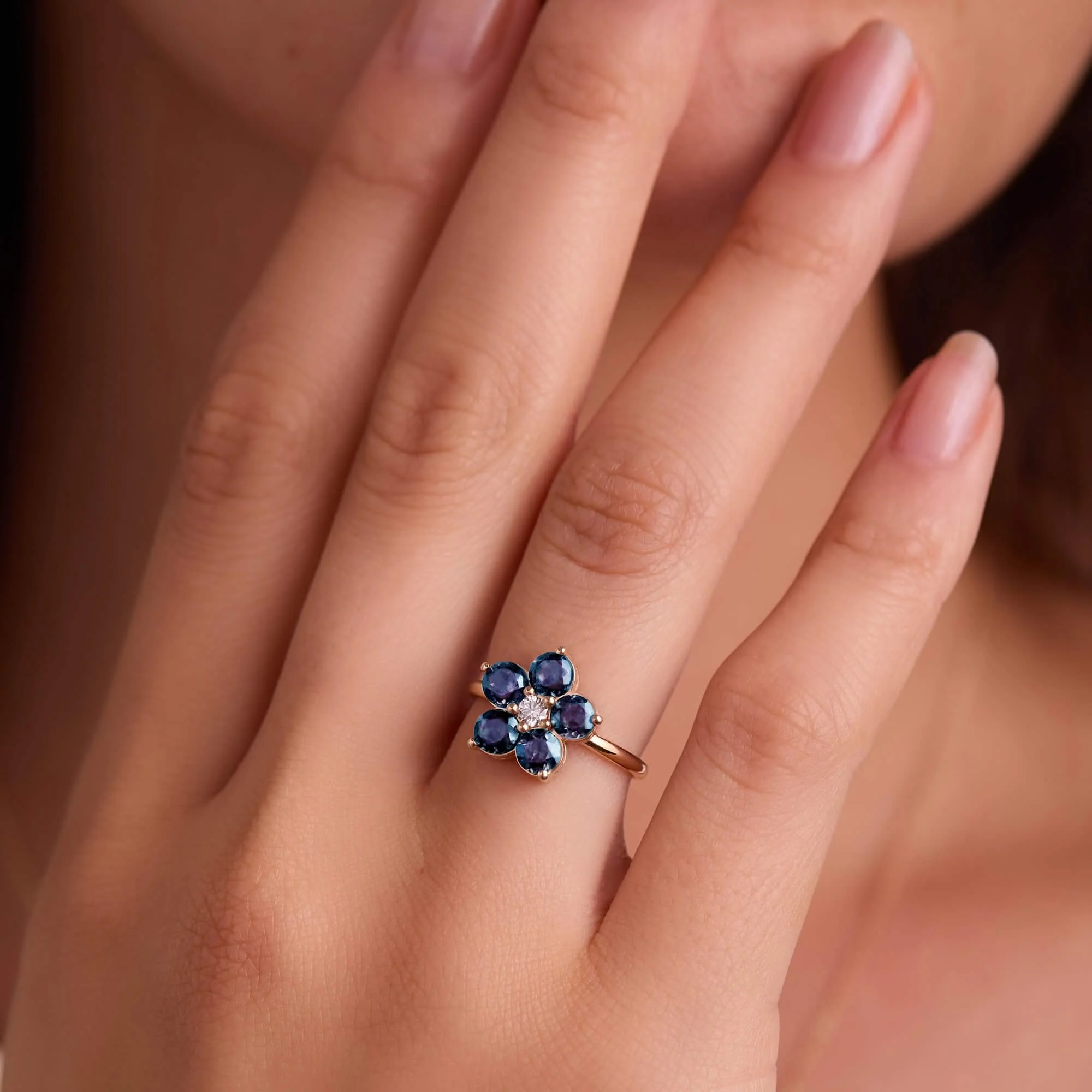 Greenwich Flower Alexandrite & Diamond Ring in 14k Gold (June) - Image 3
