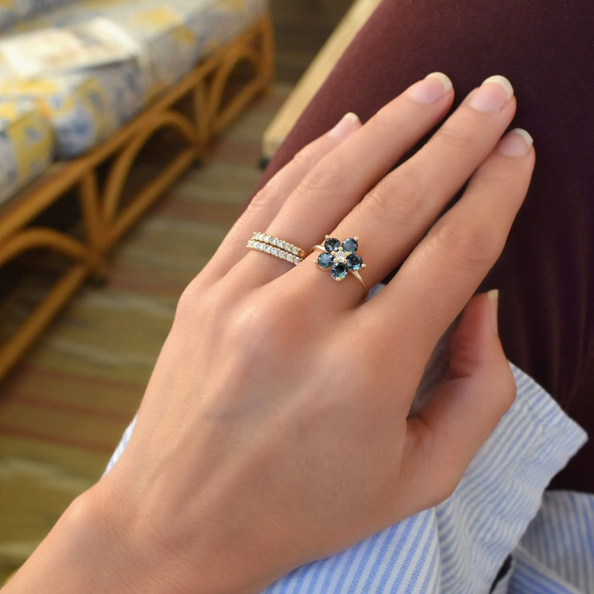 Greenwich Flower Alexandrite & Diamond Ring in 14k Gold (June) - Image 6