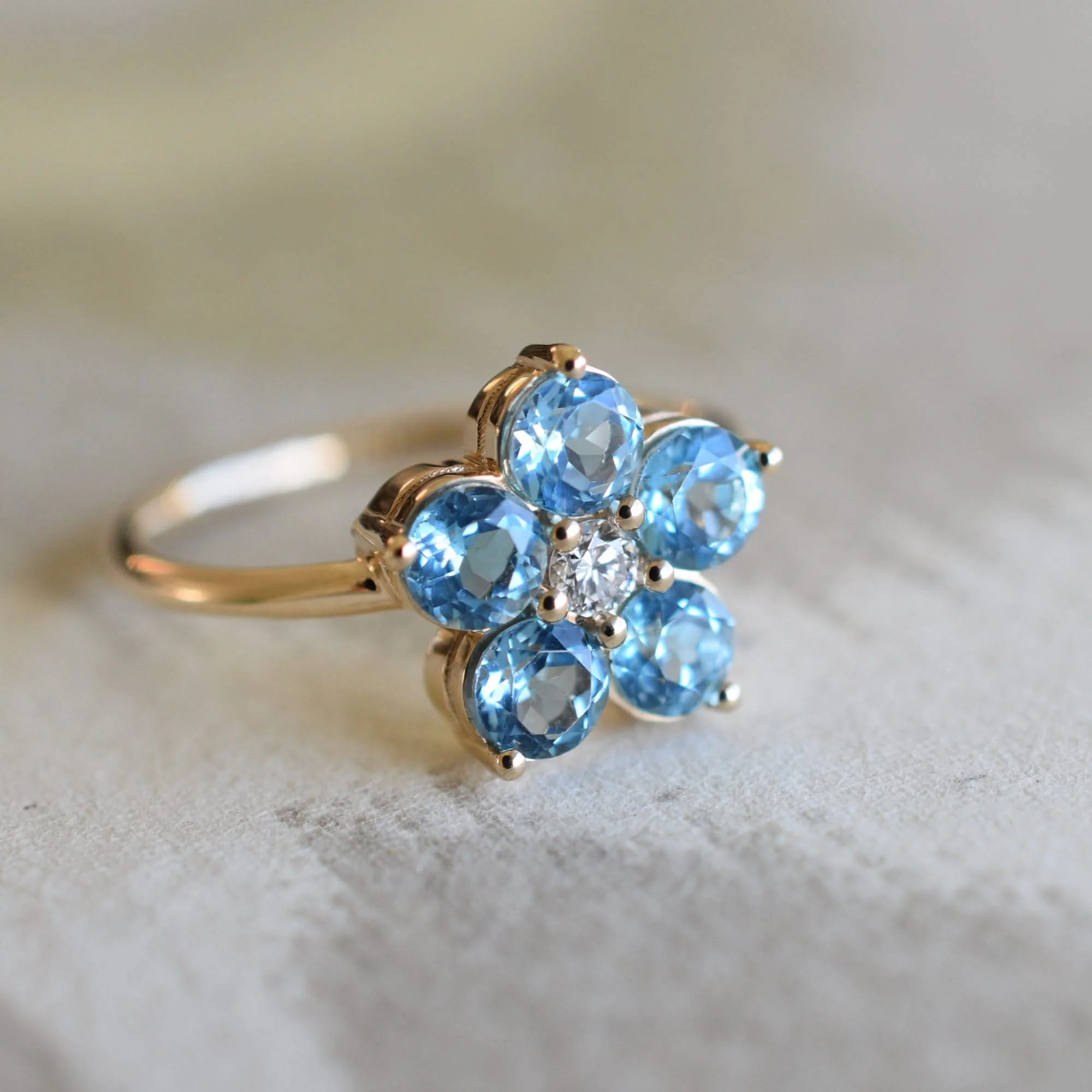 Greenwich Flower Birthstone & Diamond Ring in 14k Gold - Image 8