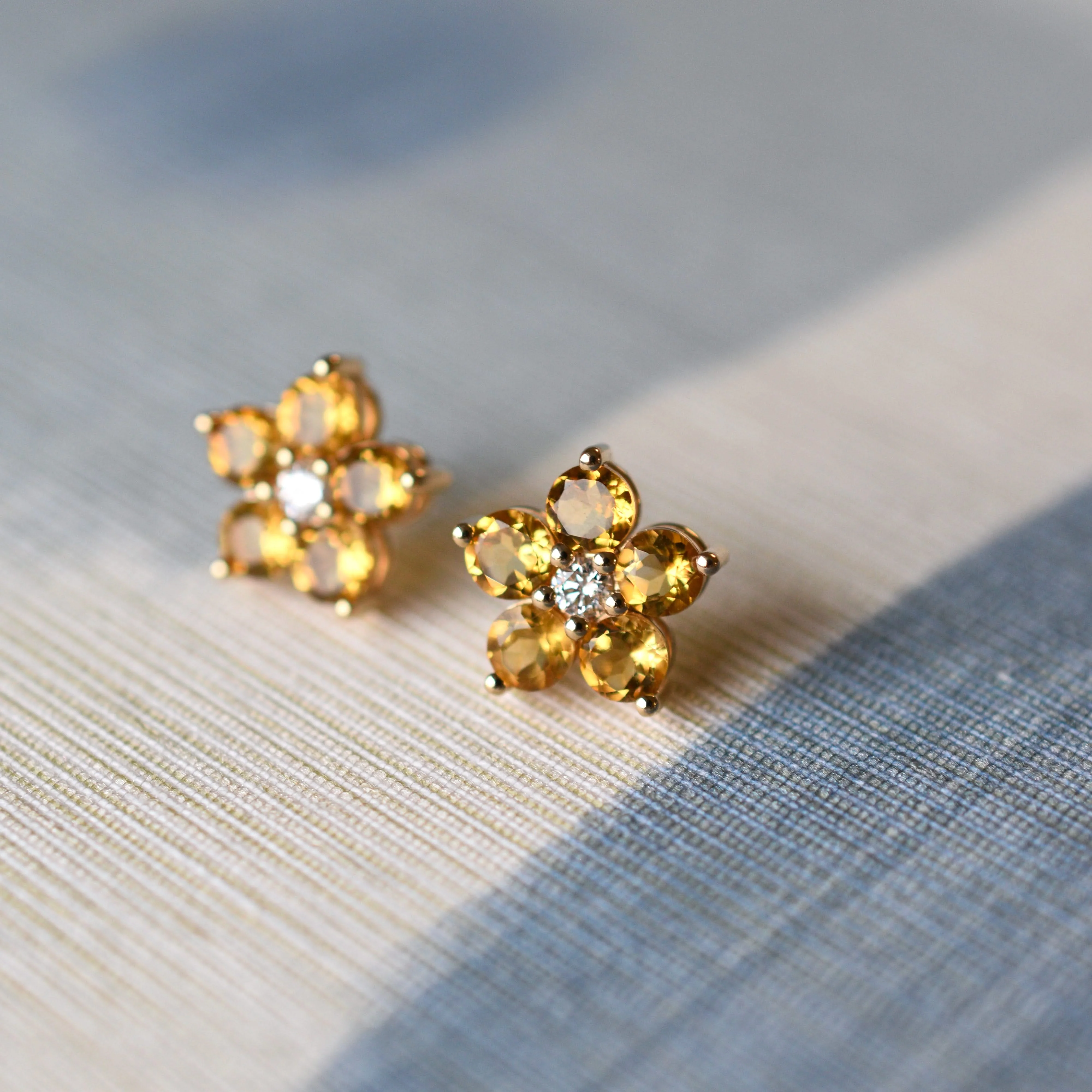 Greenwich Flower Citrine & Diamond Earrings in 14k Gold (November) - Image 8