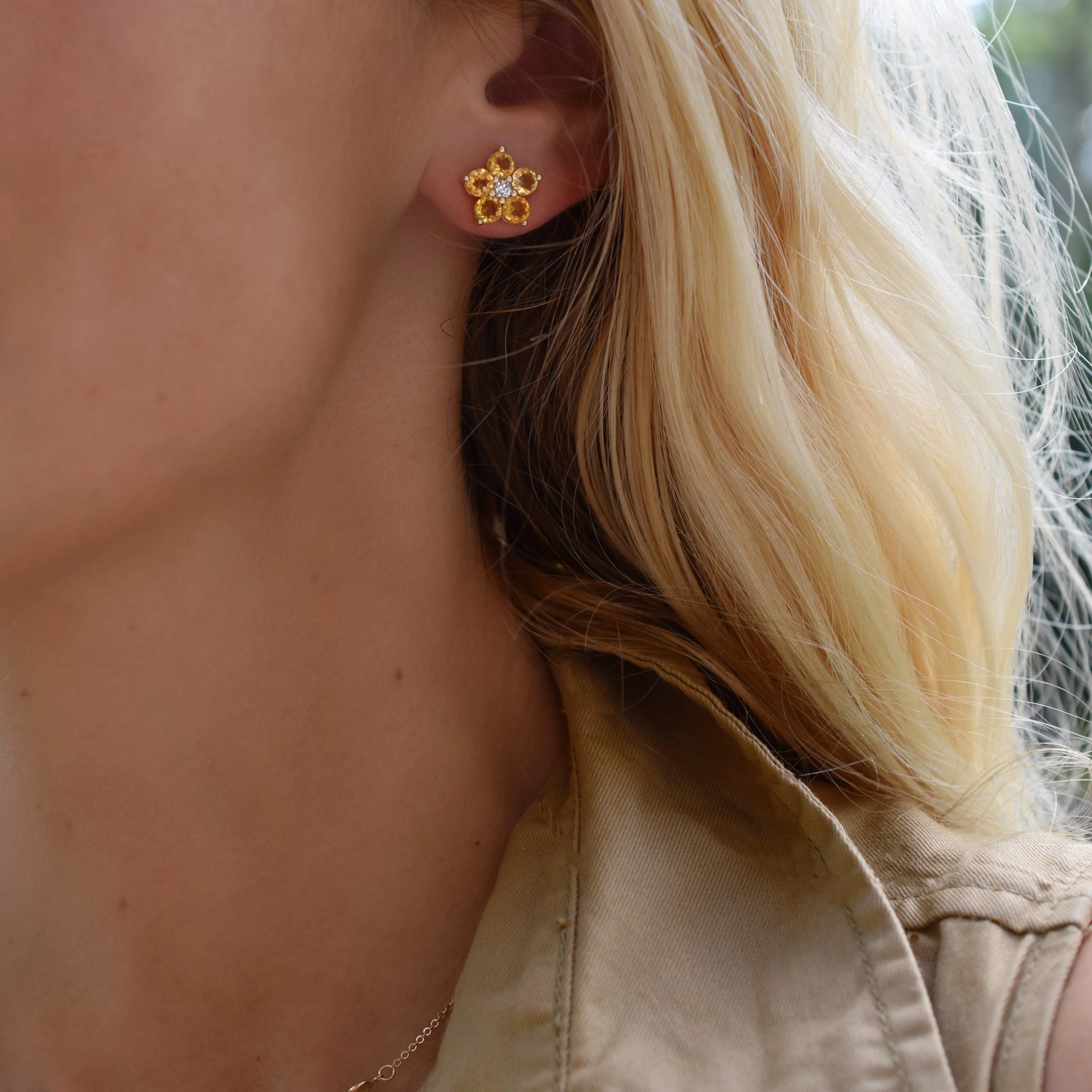 Greenwich Flower Citrine & Diamond Earrings in 14k Gold (November) - Image 9