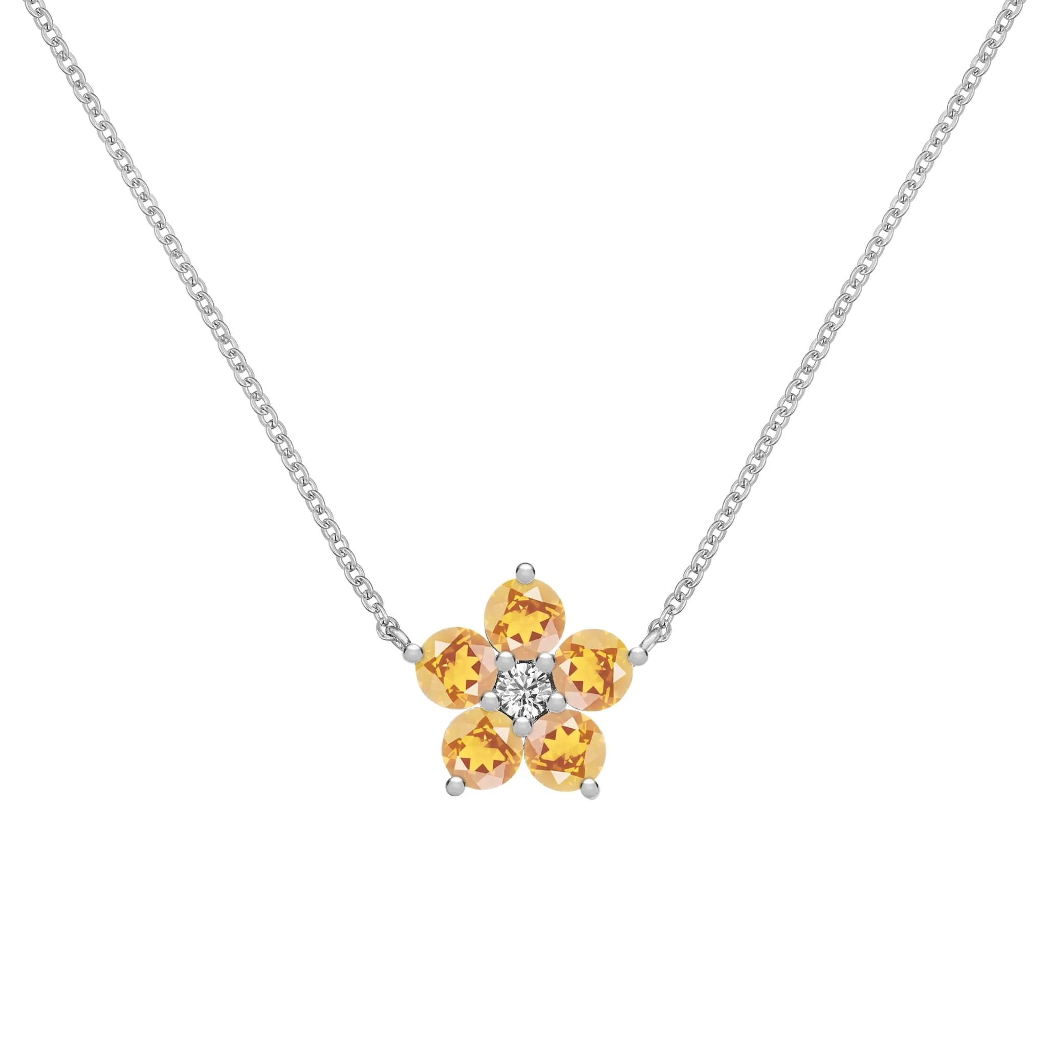 Greenwich Flower Citrine & Diamond Necklace in 14k Gold (November) - Image 8