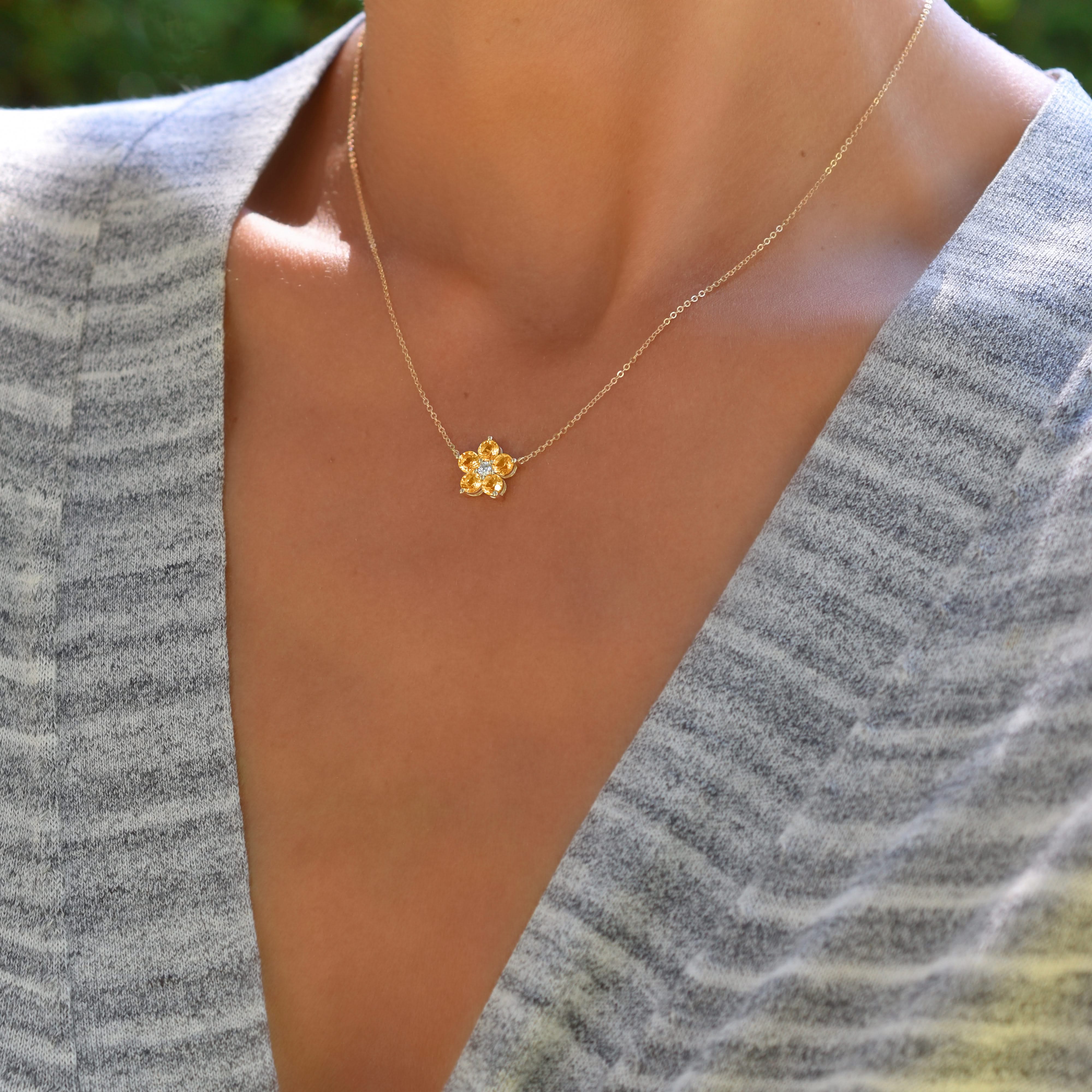 Greenwich Flower Citrine & Diamond Necklace in 14k Gold (November) - Image 9