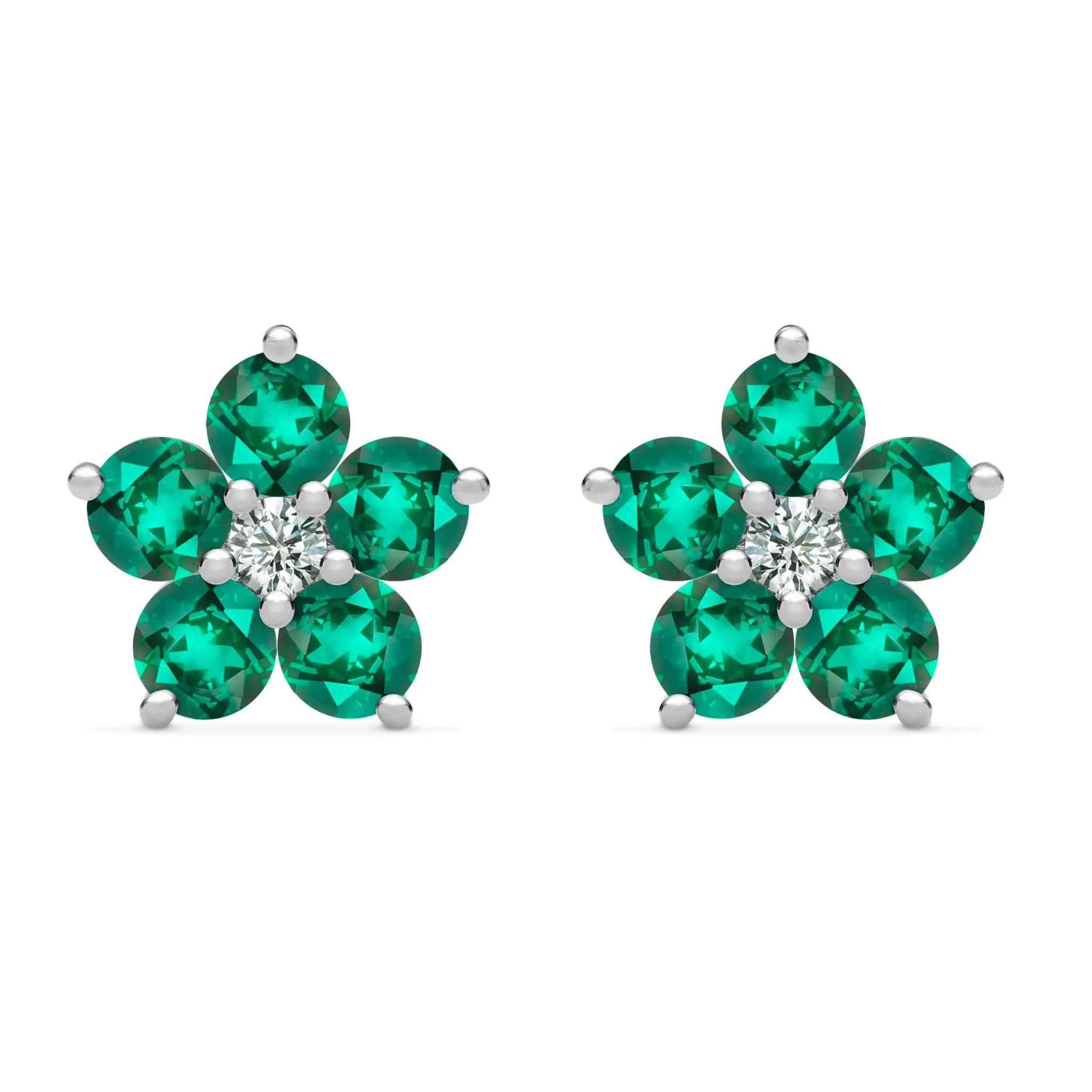 Greenwich Flower Emerald & Diamond Earrings in 14k Gold (May) - Image 5