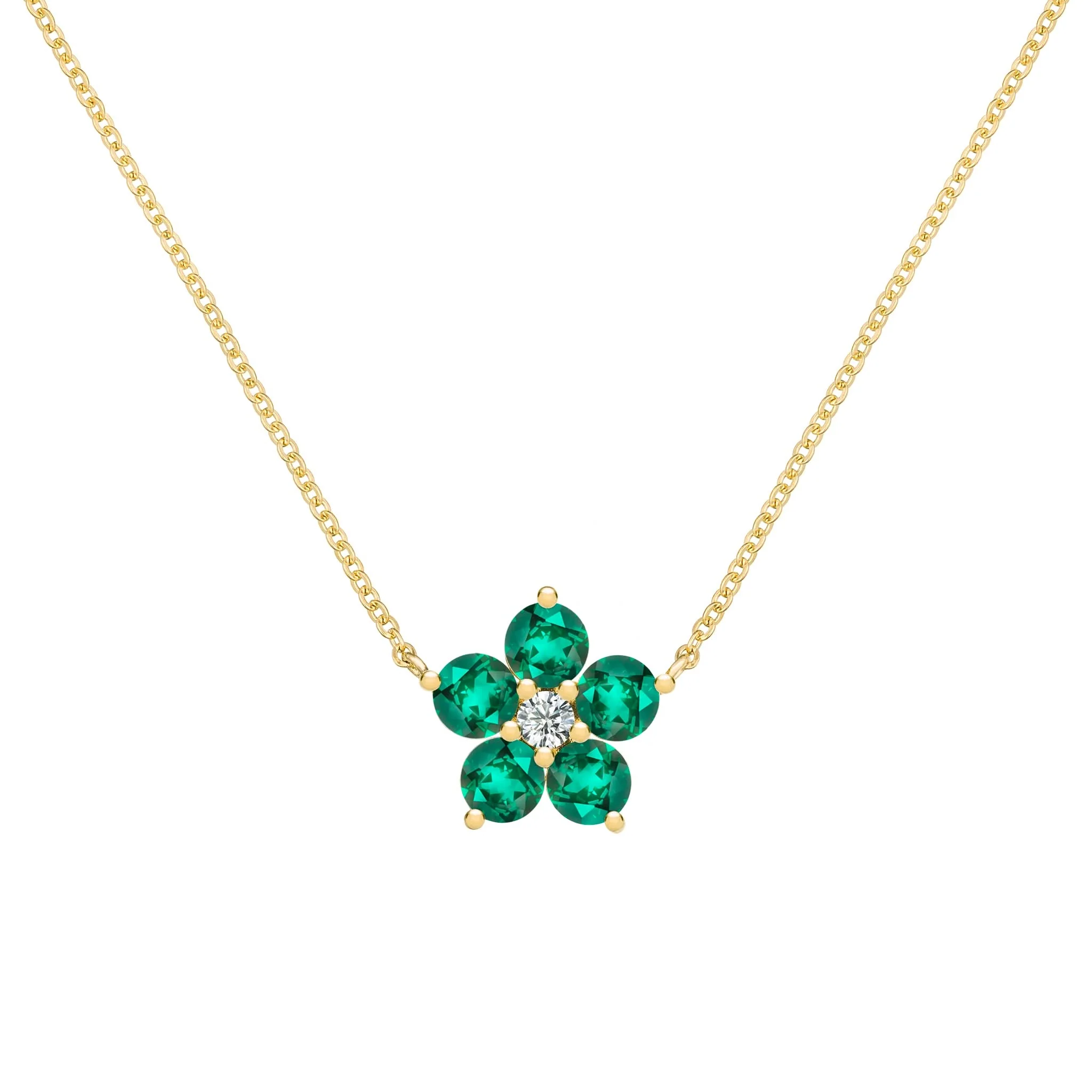 Greenwich Flower Emerald & Diamond Necklace in 14k Gold (May)