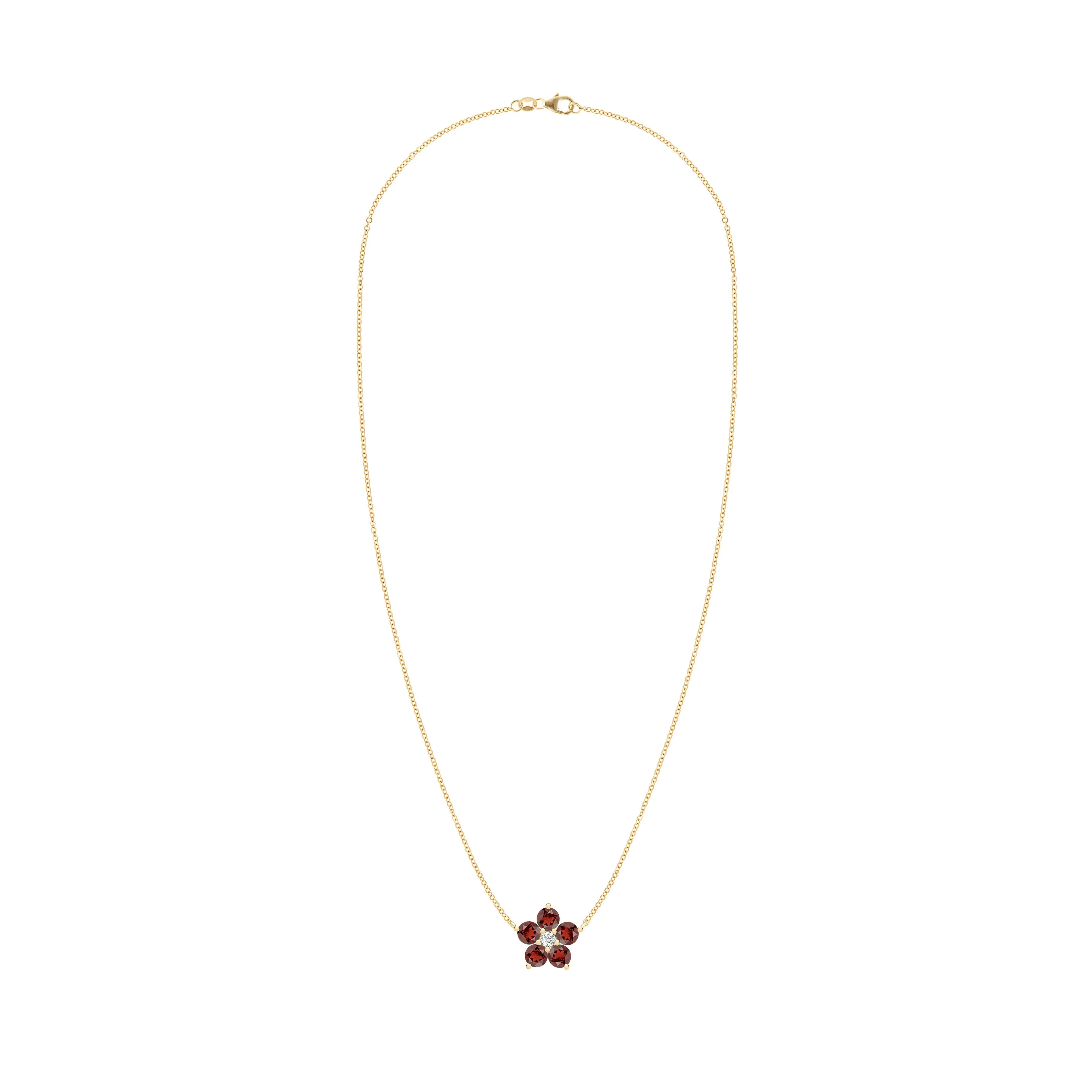 Greenwich Flower Garnet & Diamond Necklace in 14k Gold (January) - Image 4
