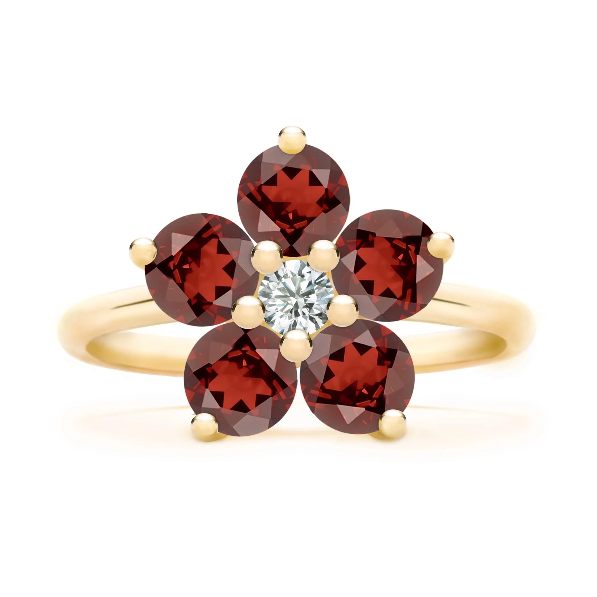 Greenwich Flower Garnet & Diamond Ring in 14k Gold (January) - Image 4