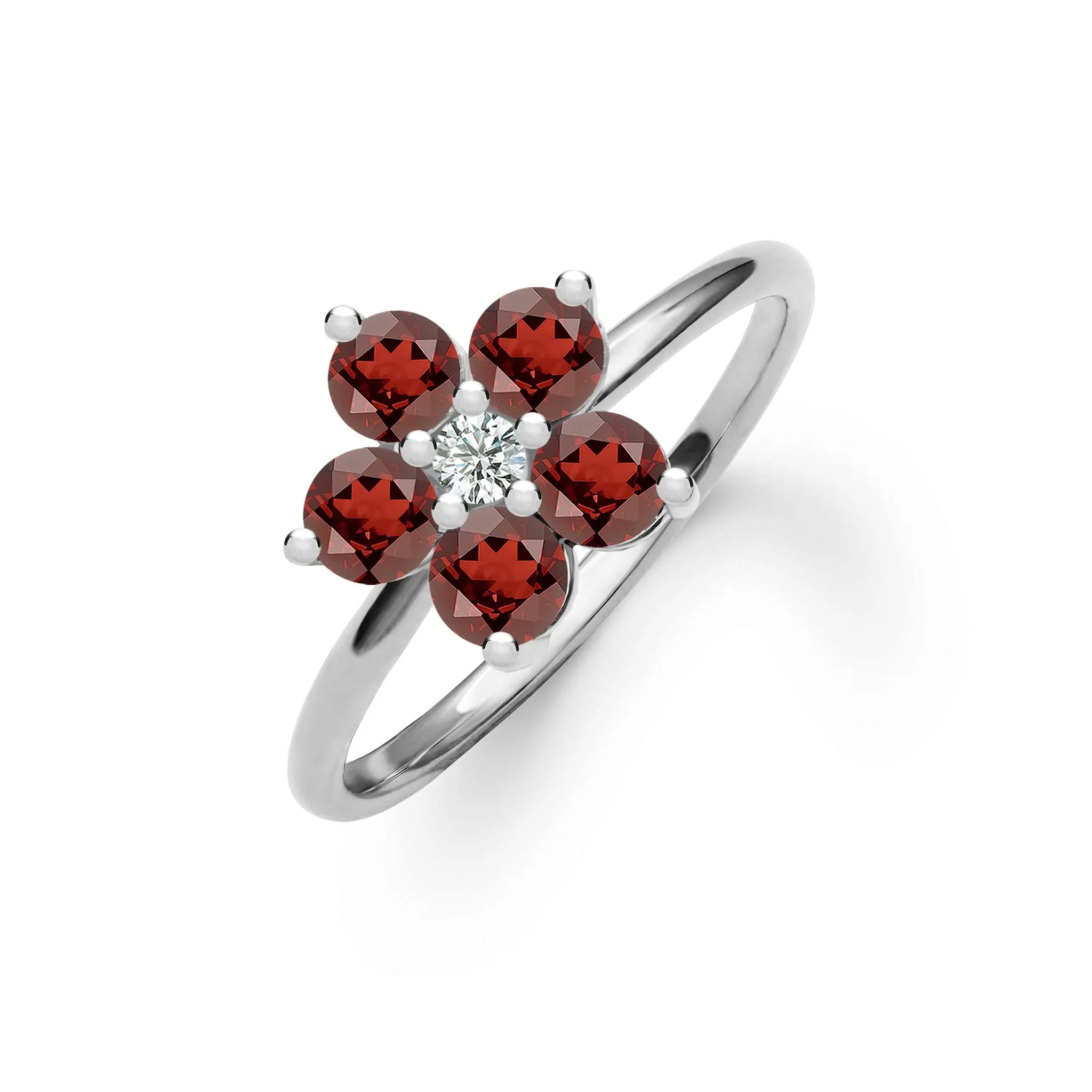 Greenwich Flower Garnet & Diamond Ring in 14k Gold (January) - Image 5