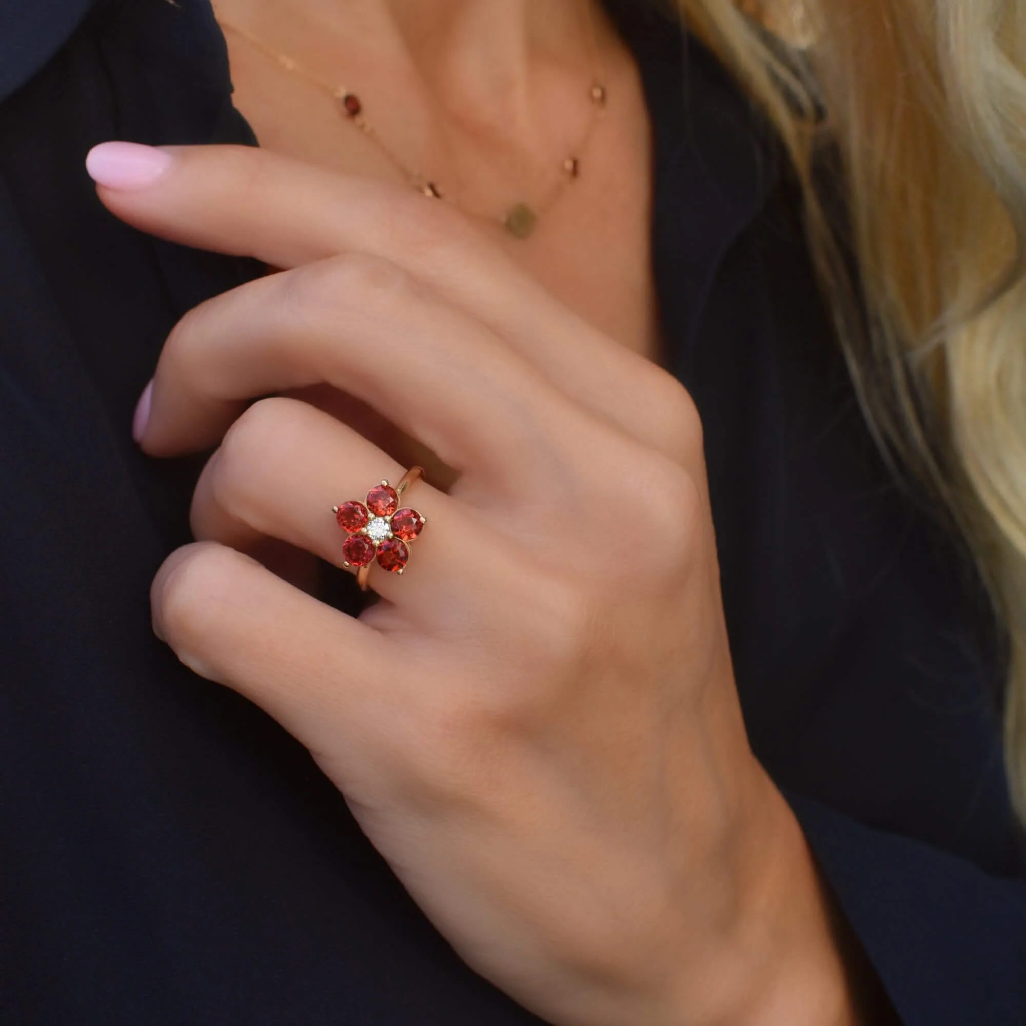 Greenwich Flower Garnet & Diamond Ring in 14k Gold (January) - Image 9