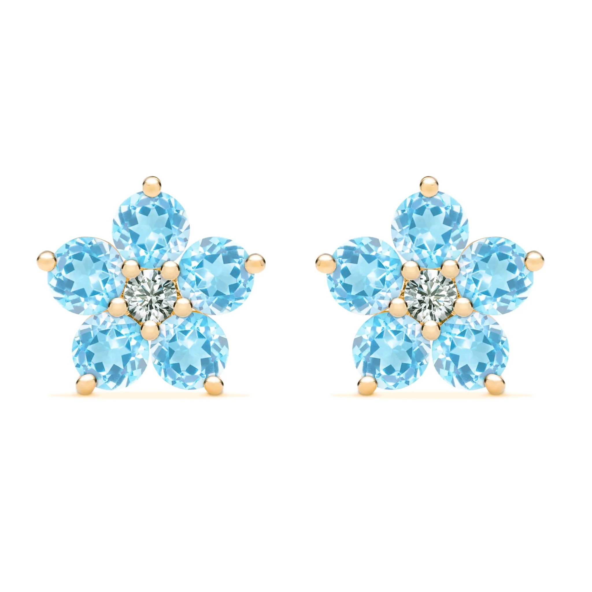 Greenwich Flower Nantucket Blue Topaz & Diamond Earrings in 14k Gold (December)