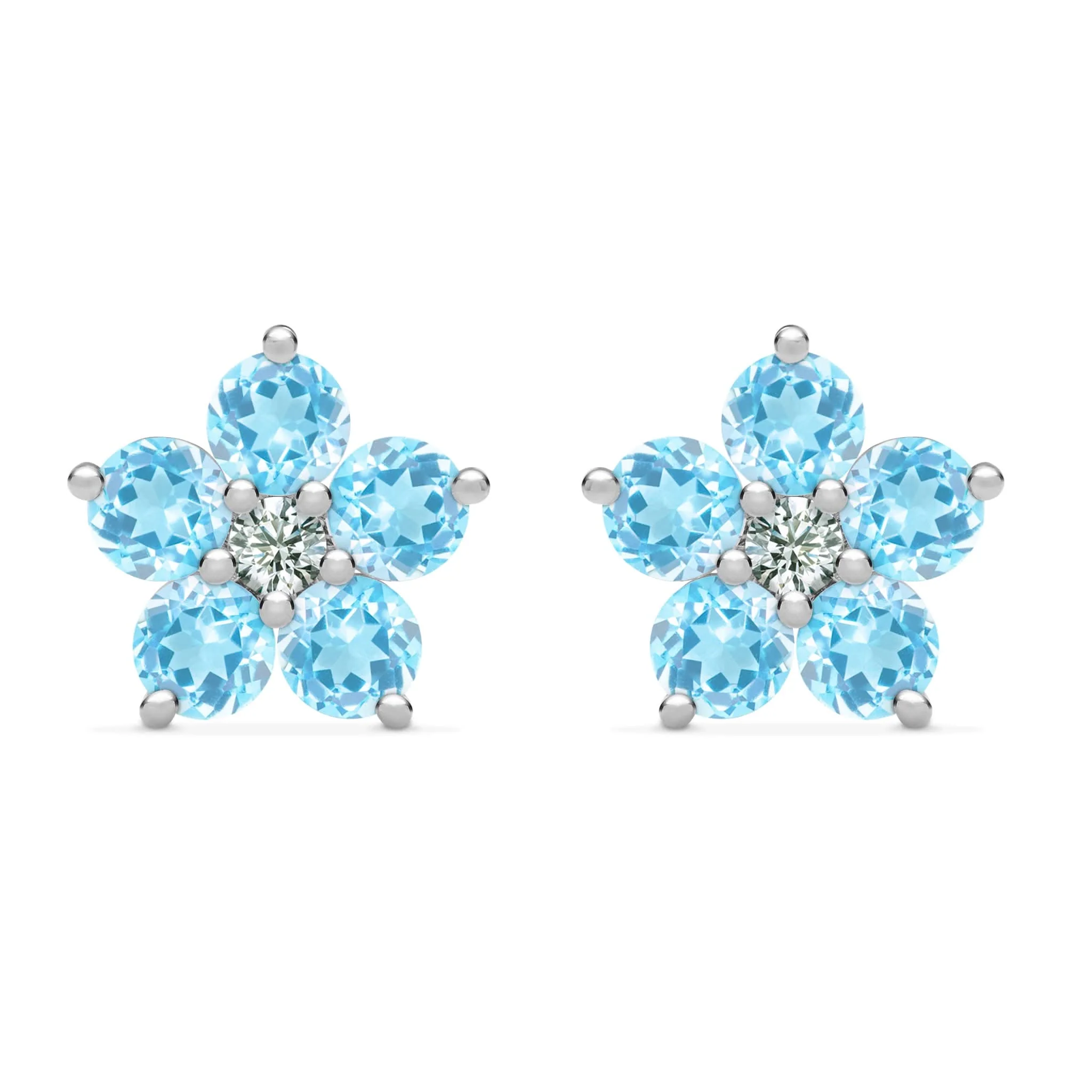 Greenwich Flower Nantucket Blue Topaz & Diamond Earrings in 14k Gold (December) - Image 5