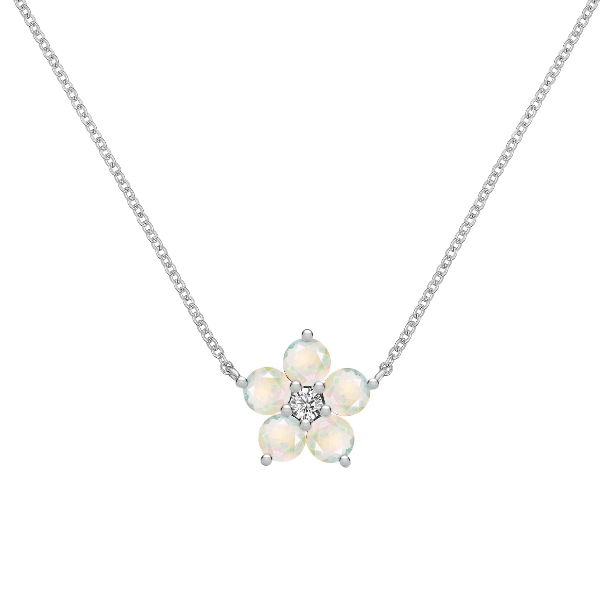 Greenwich Flower Opal & Diamond Necklace in 14k Gold (October) - Image 7