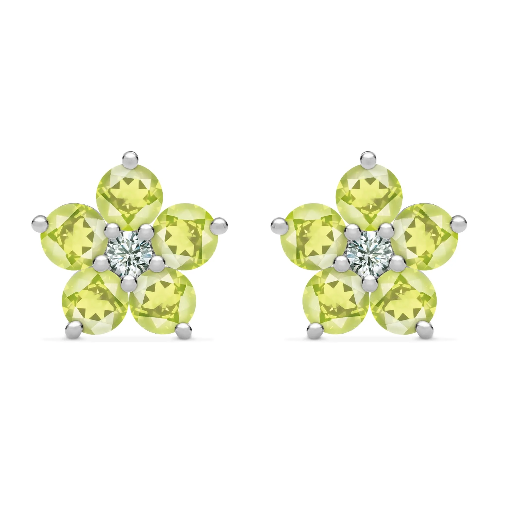 Greenwich Flower Peridot & Diamond Earrings in 14k Gold (August) - Image 5