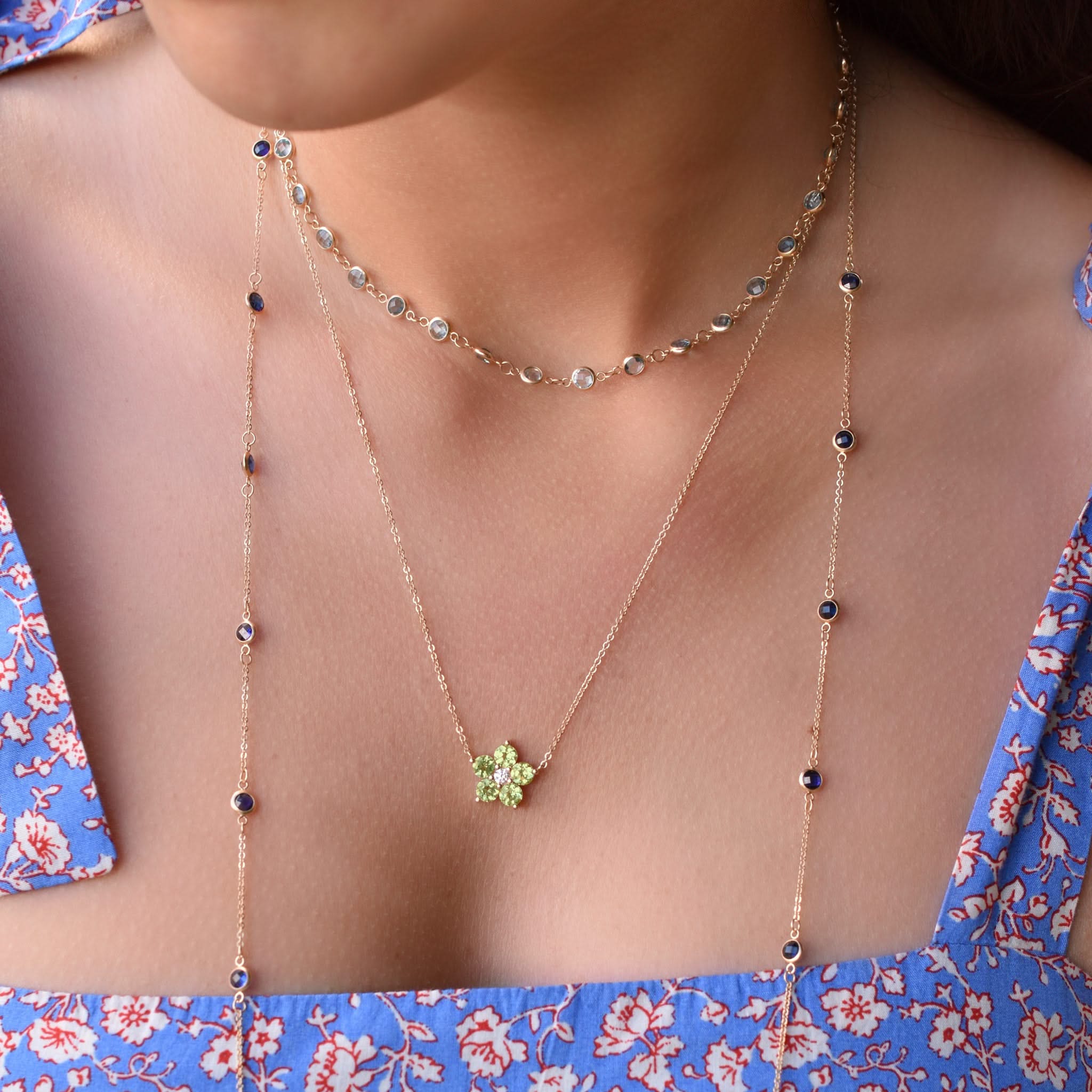Greenwich Flower Peridot & Diamond Necklace in 14k Gold (August) - Image 10